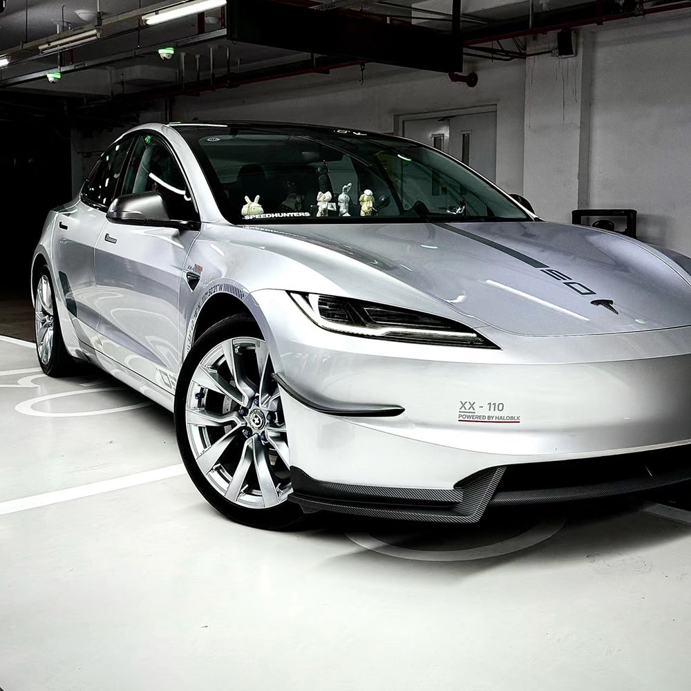 High-Performance Front Lip Spoiler for Tesla Model 3 Highland 2024 - Carbon Fiber Car Body Kit - Enhance Aerodynamics & Sporty Look - Perfect for Street Racing & Car Shows