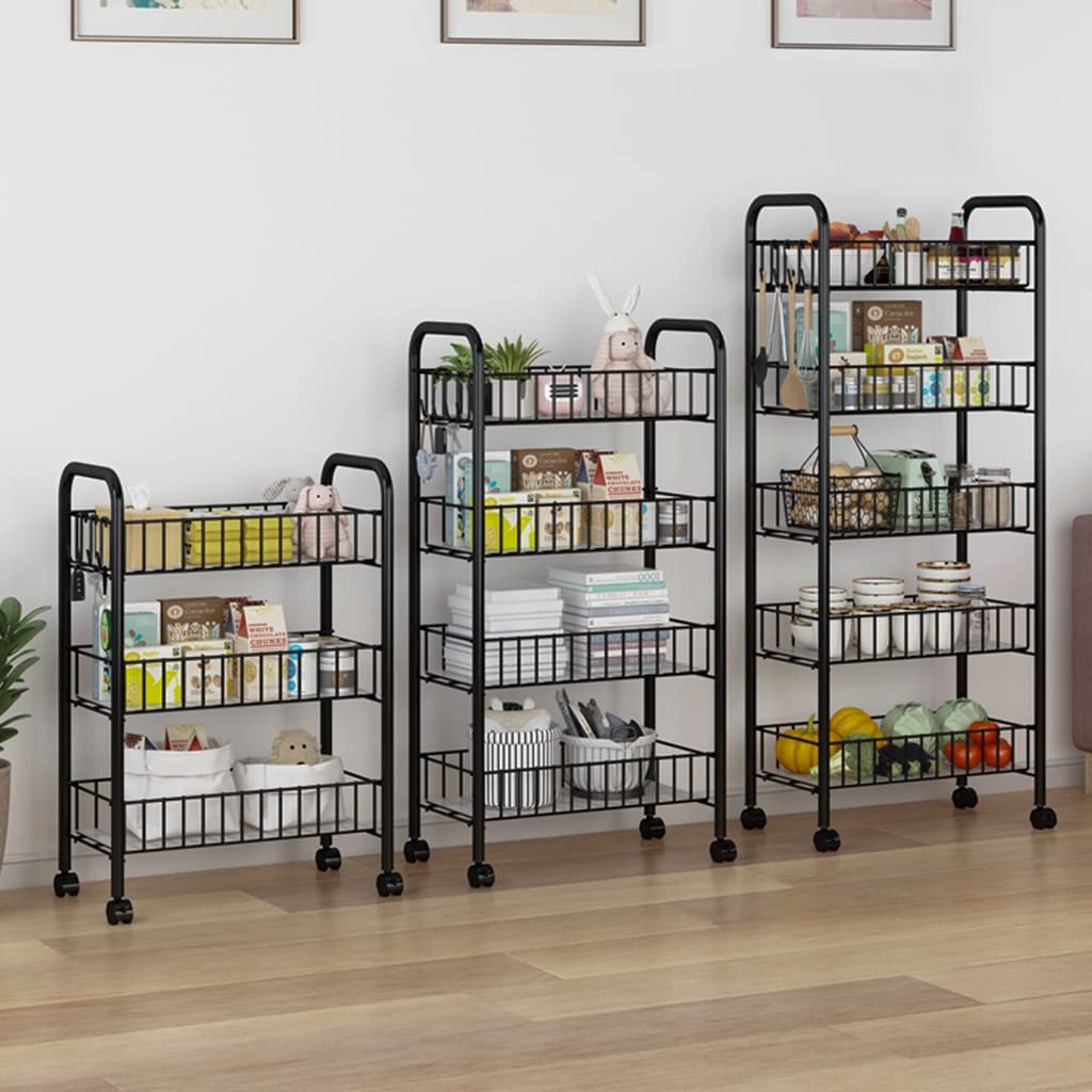 5-Tier Slim Rolling Cart with Slide-Out Shelf & Wheels - Mesh Basket Storage Organizer for Kitchen, Bathroom, Office - Easy Assembly Space-Saving Shelving Unit (43 x 26 x 105cm) - Perfect for Small Spaces, Pantry Organization & Mobile Storage Solutions