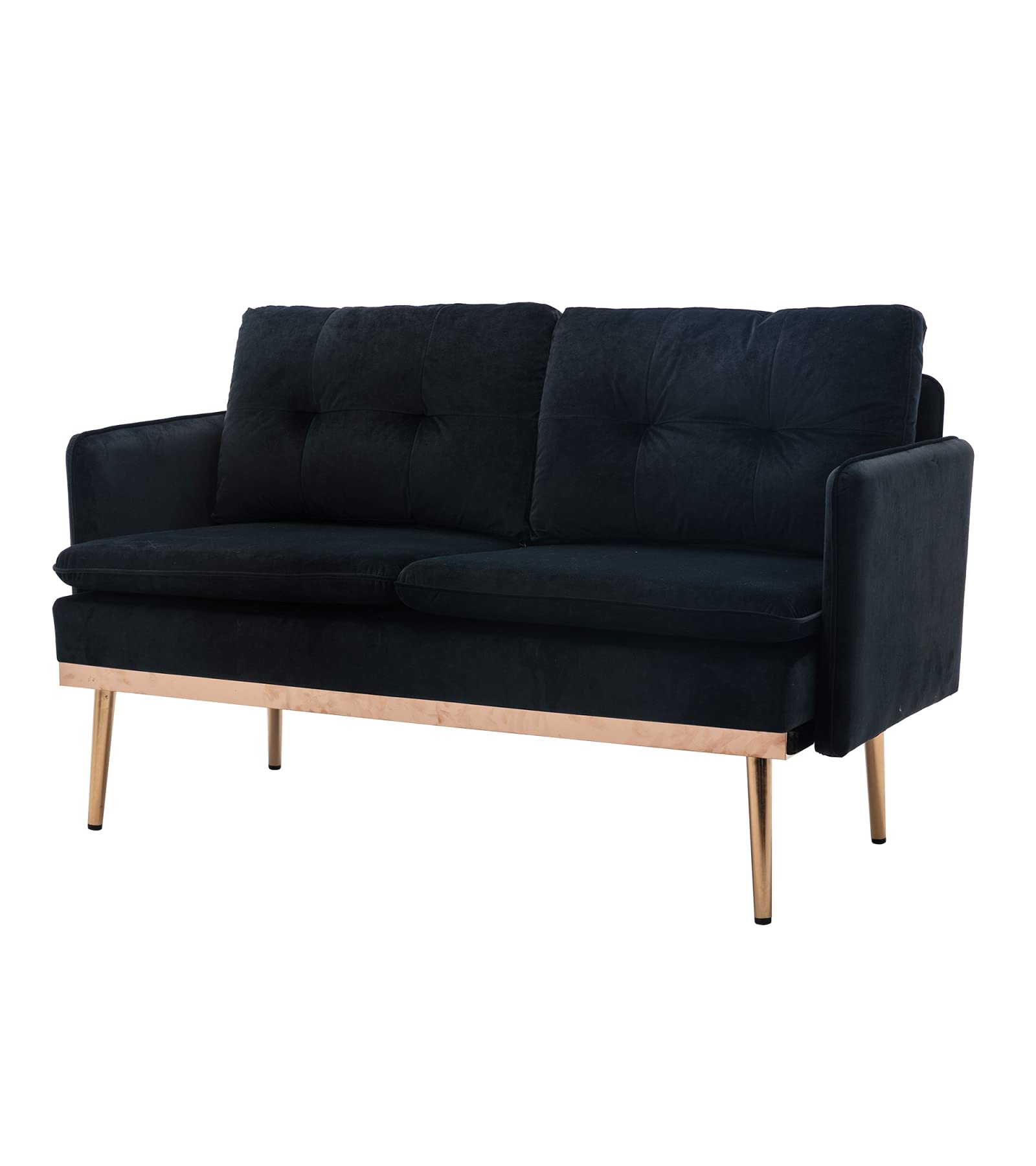 Modern Velvet Loveseat Sofa - Tufted 2-Seat Couch with Armrests & Metal Legs, Small Space Sectional Sofa for Living Room & Bedroom (Black) | Perfect for Apartments, Dorms & Cozy Spaces