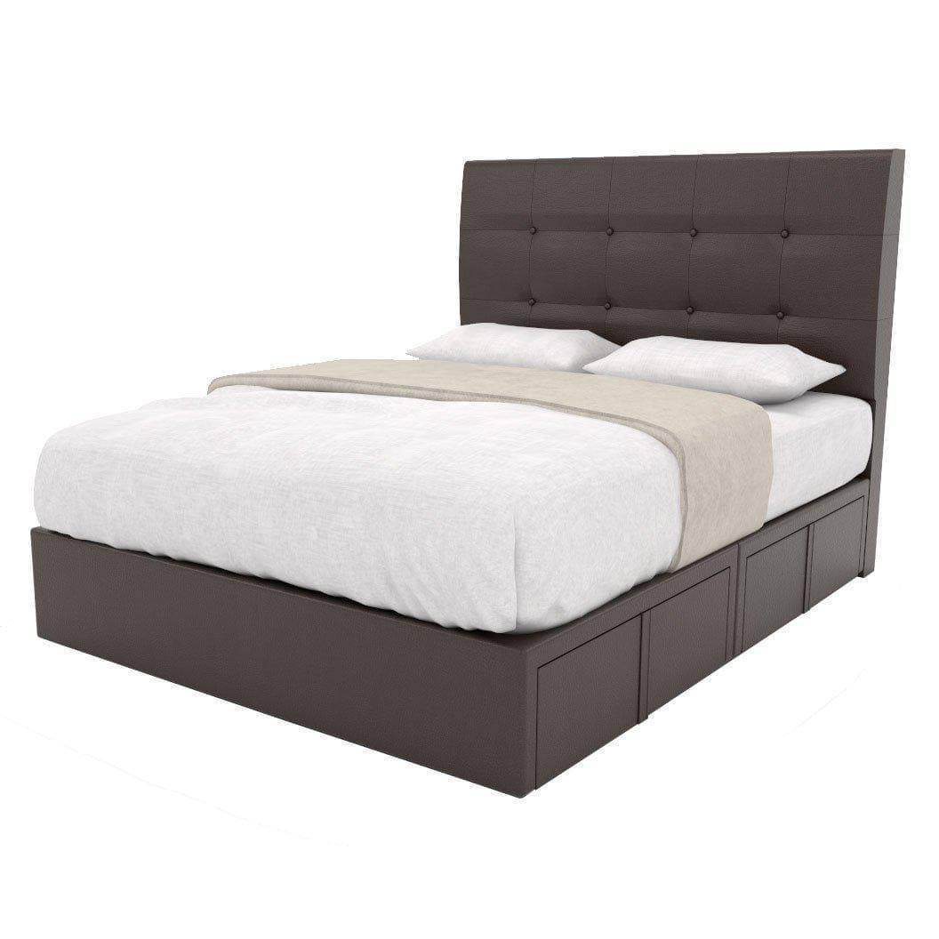 Ellie Faux Leather Drawer Bed Frame - Queen Size Storage Platform Bed with Upholstered Headboard, Modern Bedroom Furniture for Small Spaces (Perfect for Apartments, Dorms & Guest Rooms)