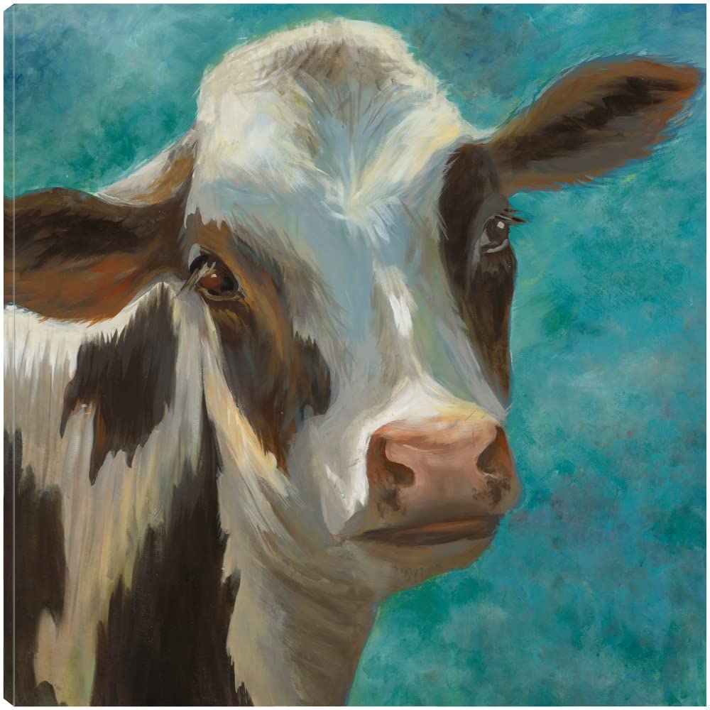 Liz Jardine Blue Cow Canvas Wall Art - 22x22 Inch Ready to Hang Painting for Living Room, Bedroom, Office Decor - Modern Farmhouse & Contemporary Home Décor - Perfect for Kitchen, Bathroom, Dining Room or Guest Room