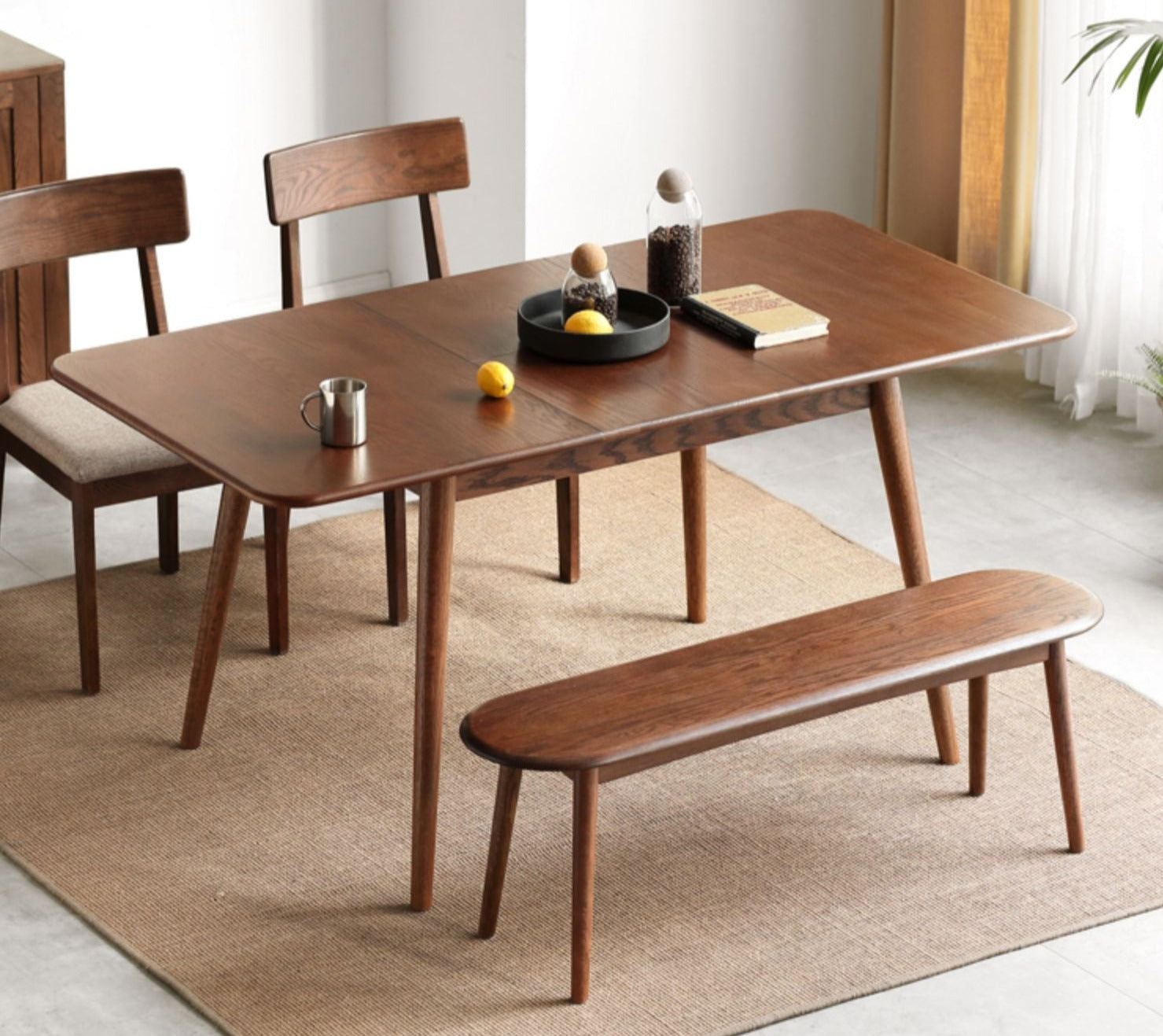 Solid Oak & Black Walnut Extendable Folding Dining Table - Expandable Wooden Table for Small Spaces, Dinner Parties & Family Gatherings
