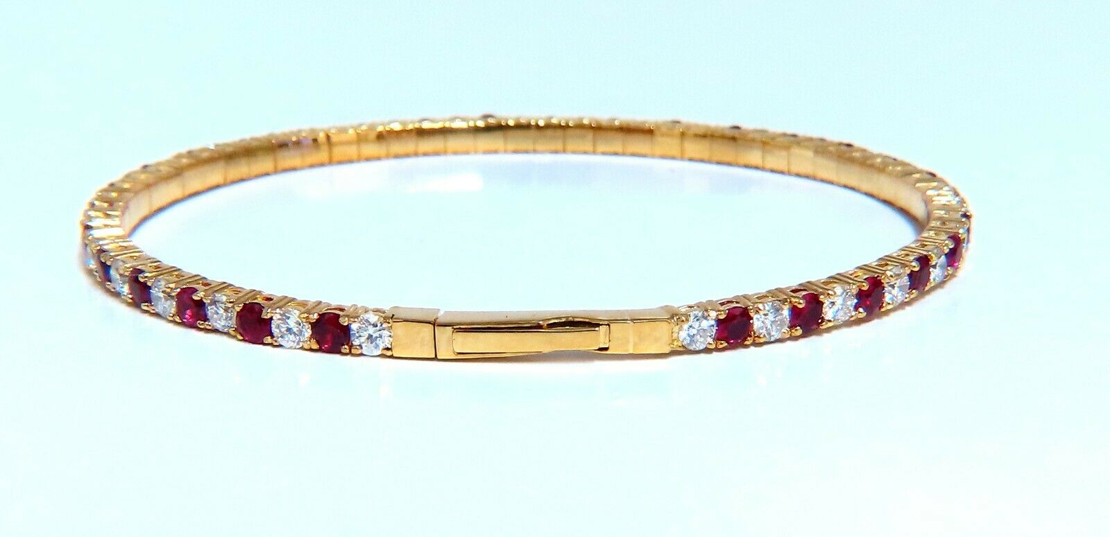 4.65ct Vivid Red Natural Ruby & Diamond Tennis Bracelet - 14K Gold Flexible Bangle for Women, Elegant Jewelry Gift for Anniversary, Wedding & Special Occasions