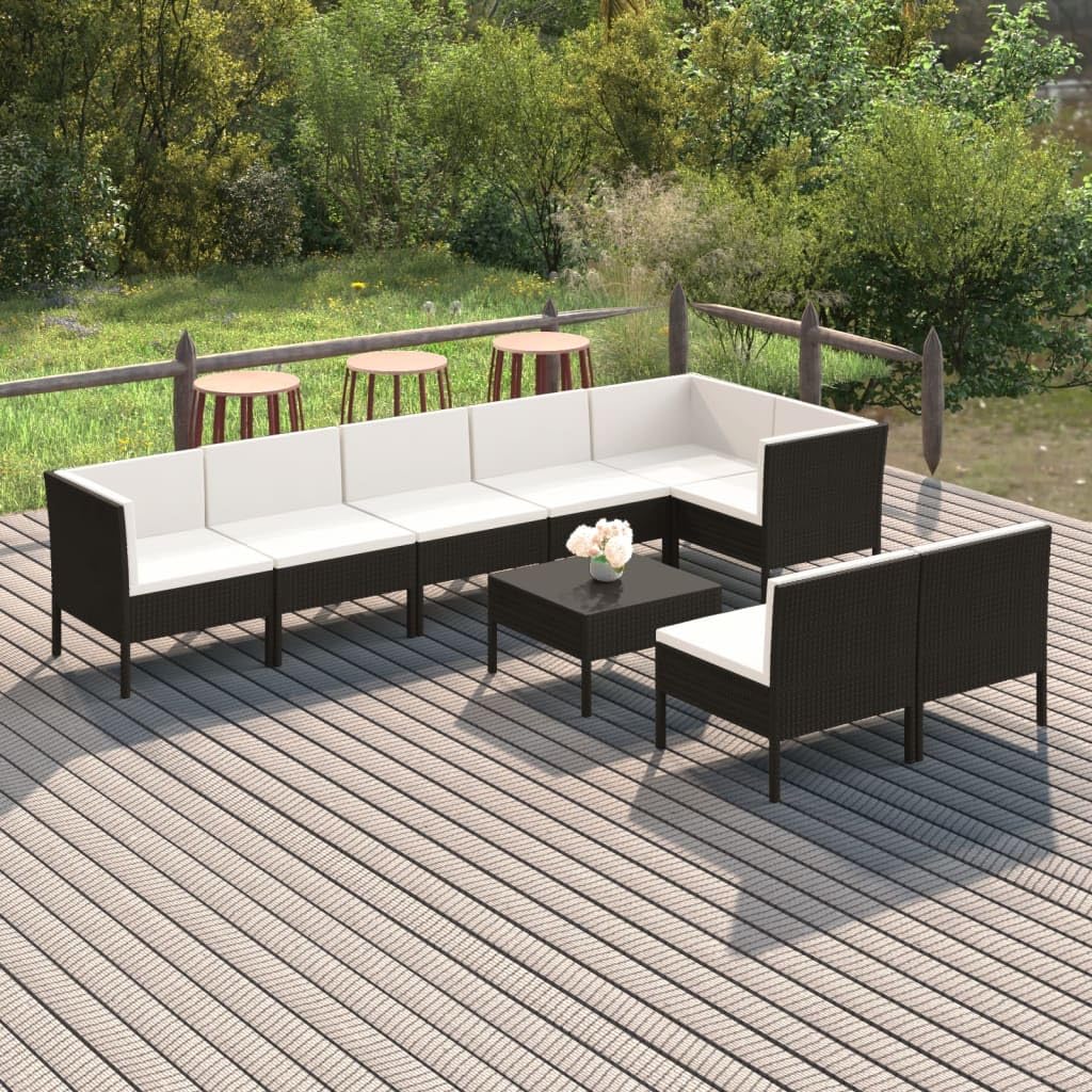Premium 9-Piece Poly Rattan Patio Lounge Set with Weather-Resistant Cushions - Black Wicker Outdoor Furniture with Cream White Cushions for Garden, Poolside & Backyard Relaxation