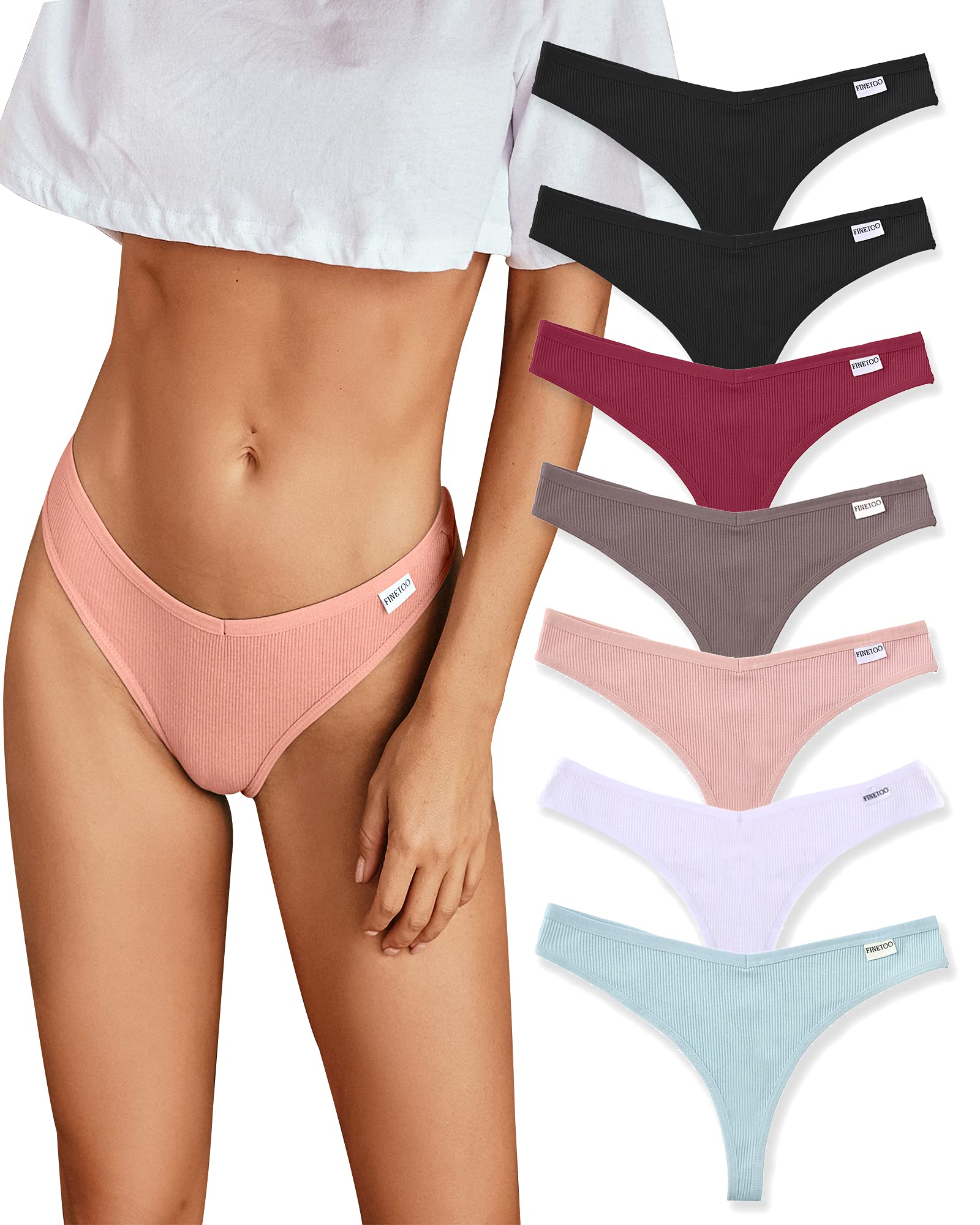 FINETOO 7 Pack Women's Cotton Thong Underwear - Breathable Low Rise Hipster Panties for Everyday Comfort - Sexy Underwear Set in Sizes S-XL - Perfect for Daily Wear, Gym, and Date Nights