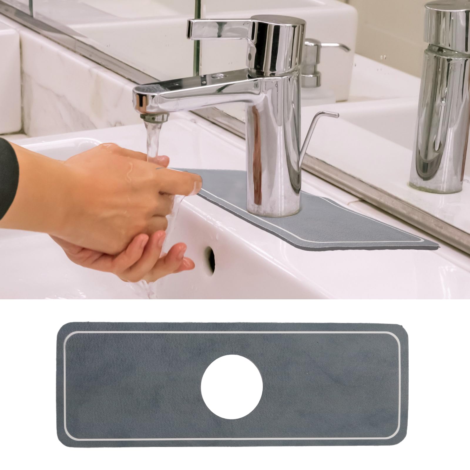 Non-Slip Absorbent Sink Faucet Mat - Fast Drying Kitchen & Bathroom Faucet Cover (5.4”x15”, Dark Gray) - Perfect for Protecting Countertops from Water Splashes