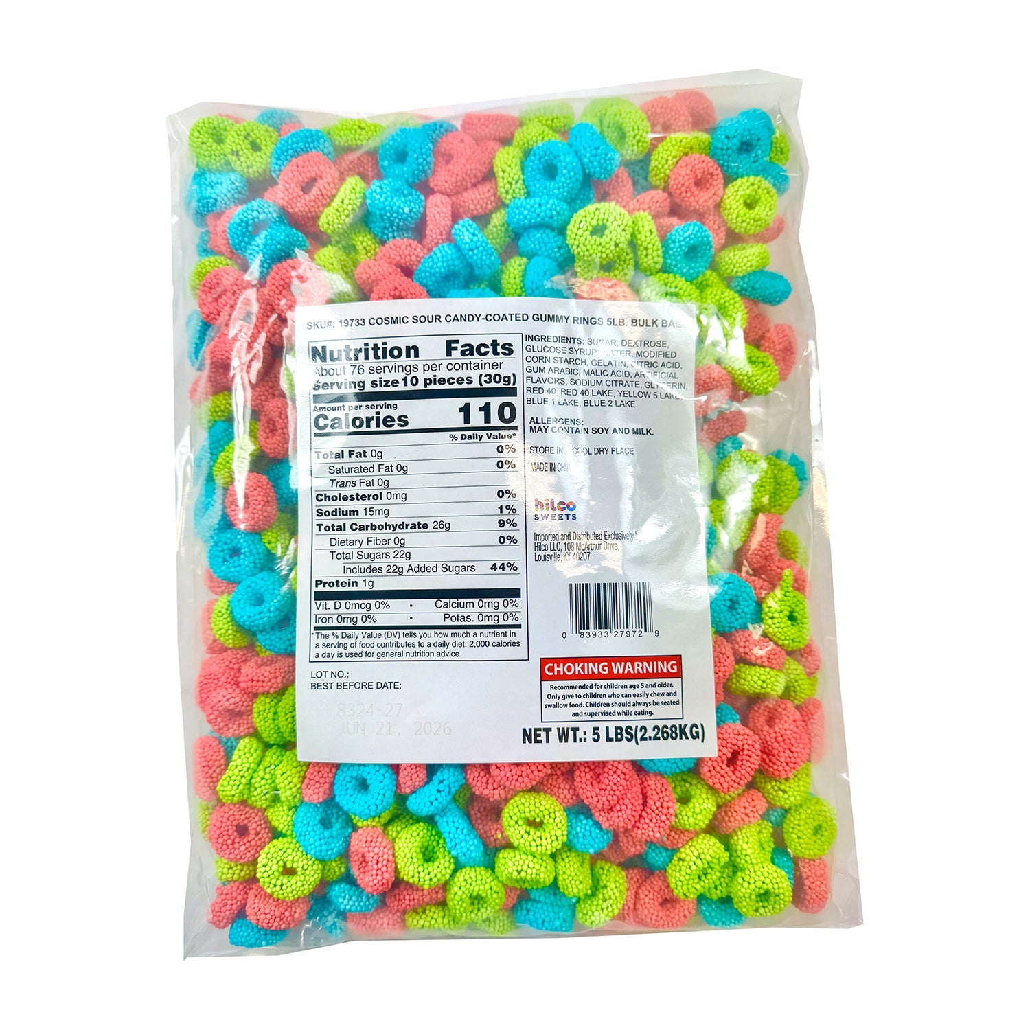 Hilco Sour Cosmic Gummy Rings - 5lb Bulk Candy Bag for Parties, Movie Nights & Snacking
