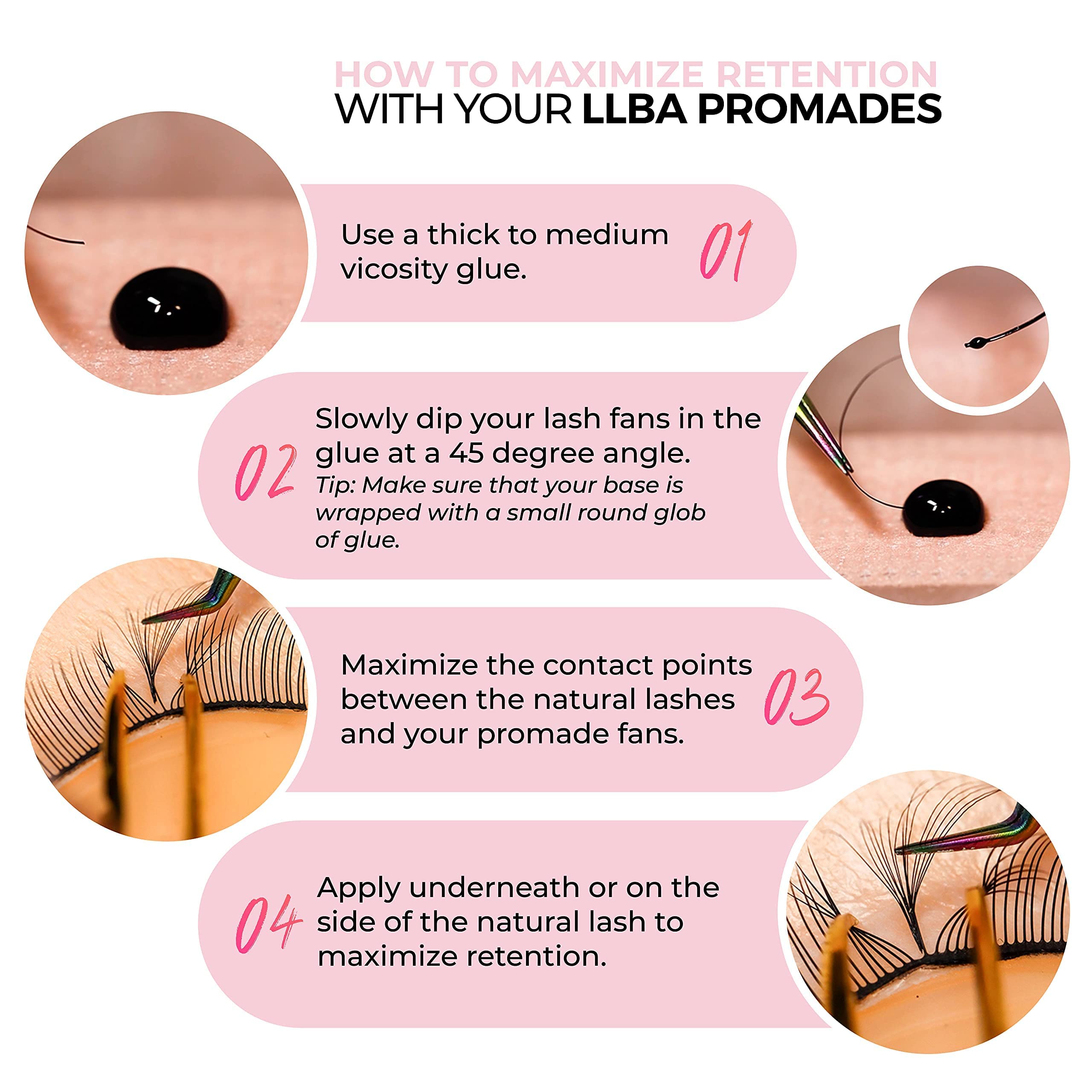 LLBA Promade Fans & Lash Glue - Handmade Volume Eyelashes with Black Adhesive | Fast Drying (0.5-1.5 sec) & Long Lasting | Easy to Apply for Daily Wear, Special Occasions & Professional Makeup