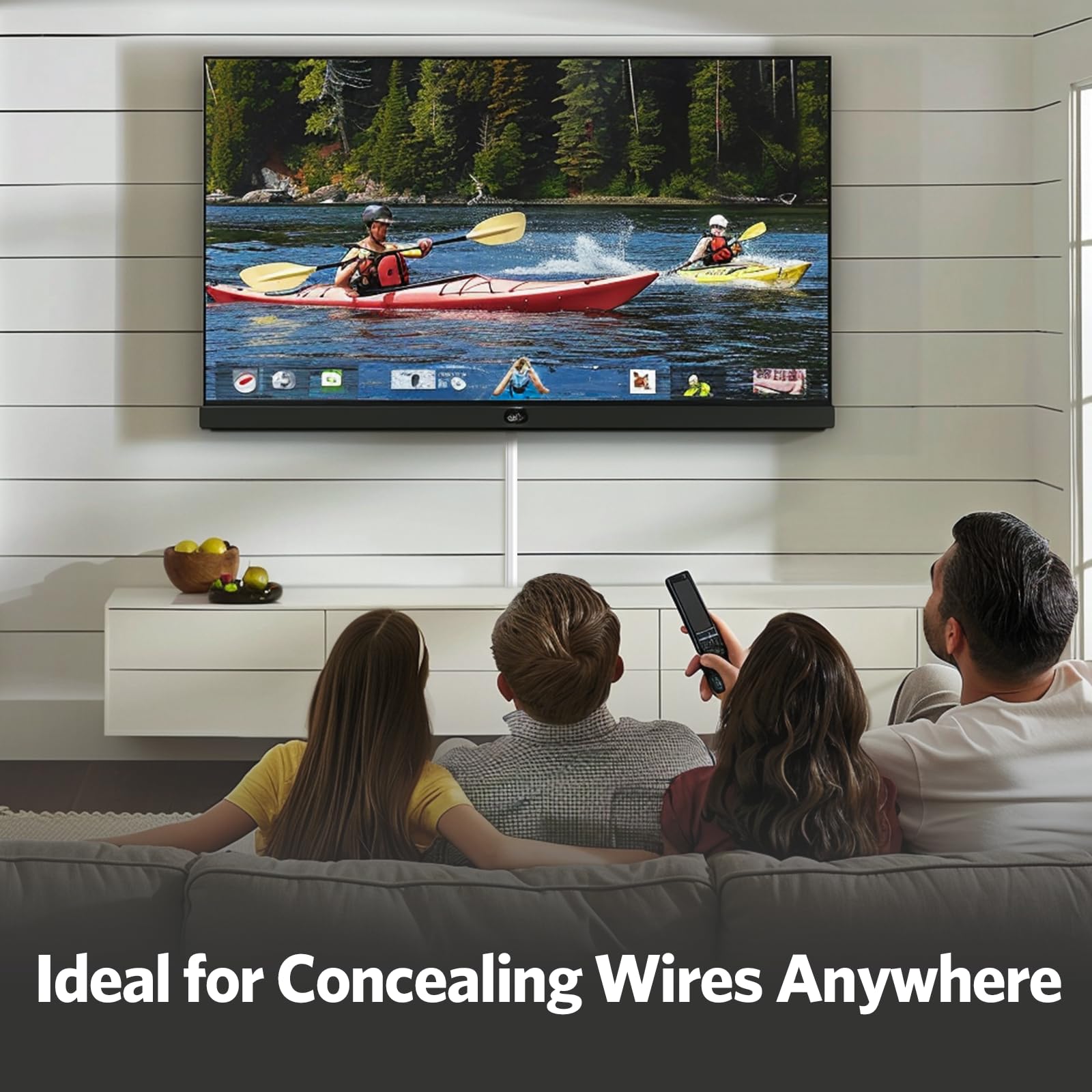 42.5in Half Round Cord Cover - Adhesive Cable Hider for 1-2 Wires, Wall Mount TV Wire Concealer (3 Pack, 14.2in Length, 1.18x0.47in Size) - Perfect for Home Office, Living Room & Bedroom Cable Management