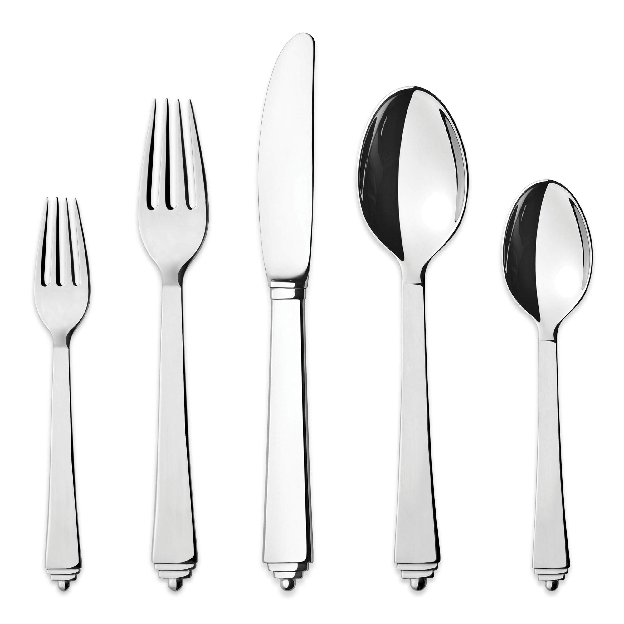 Georg Jensen Pyramid 5-Piece Stainless Steel Flatware Set - Elegant Dinnerware for Formal Dining & Special Occasions
