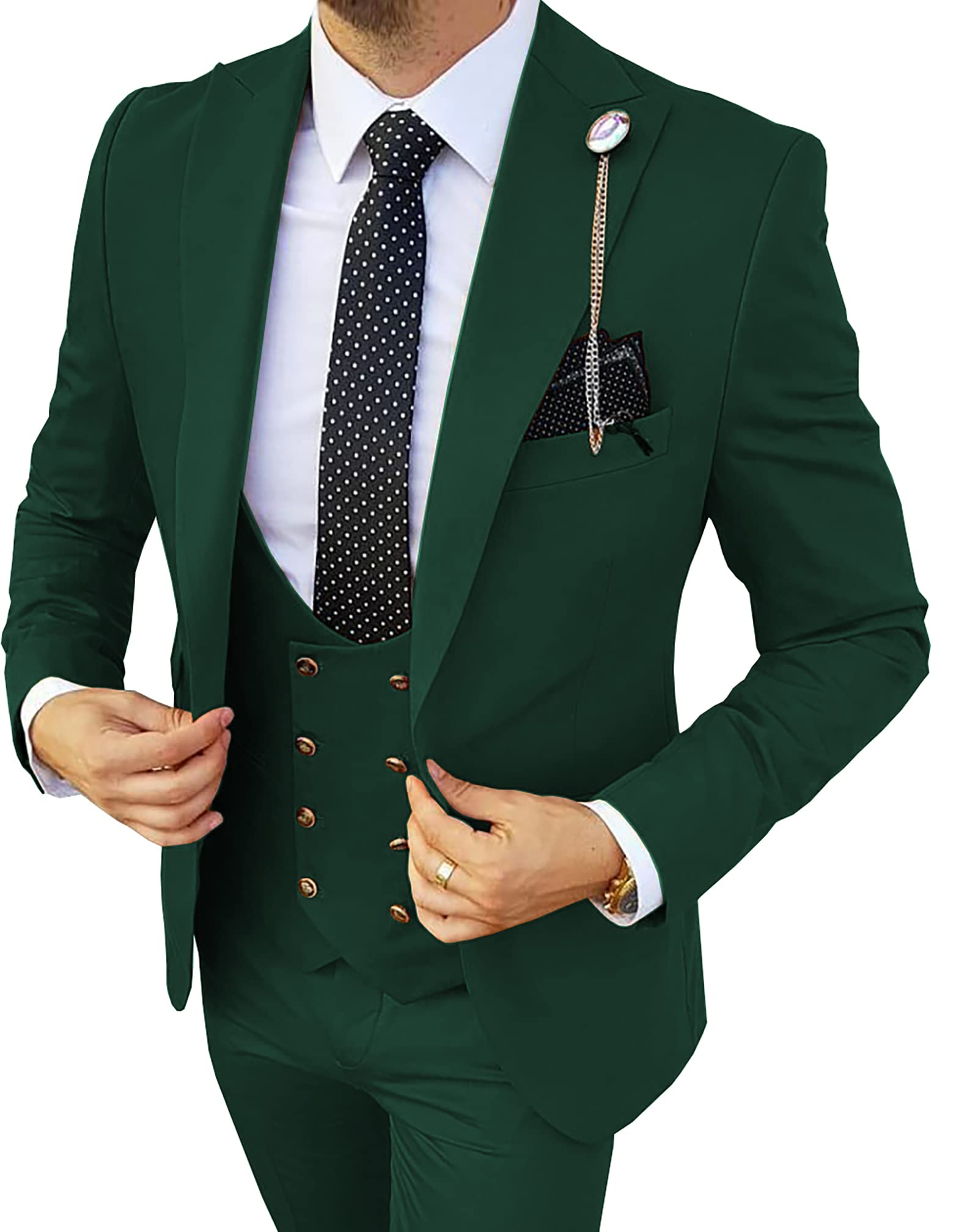 MoranX Men's 3-Piece Formal Suit Set - Double Breasted Business Tuxedo with Blazer, Vest & Pants for Wedding, Groom, Prom & Office Wear | Classic Fit Professional Attire for Special Occasions