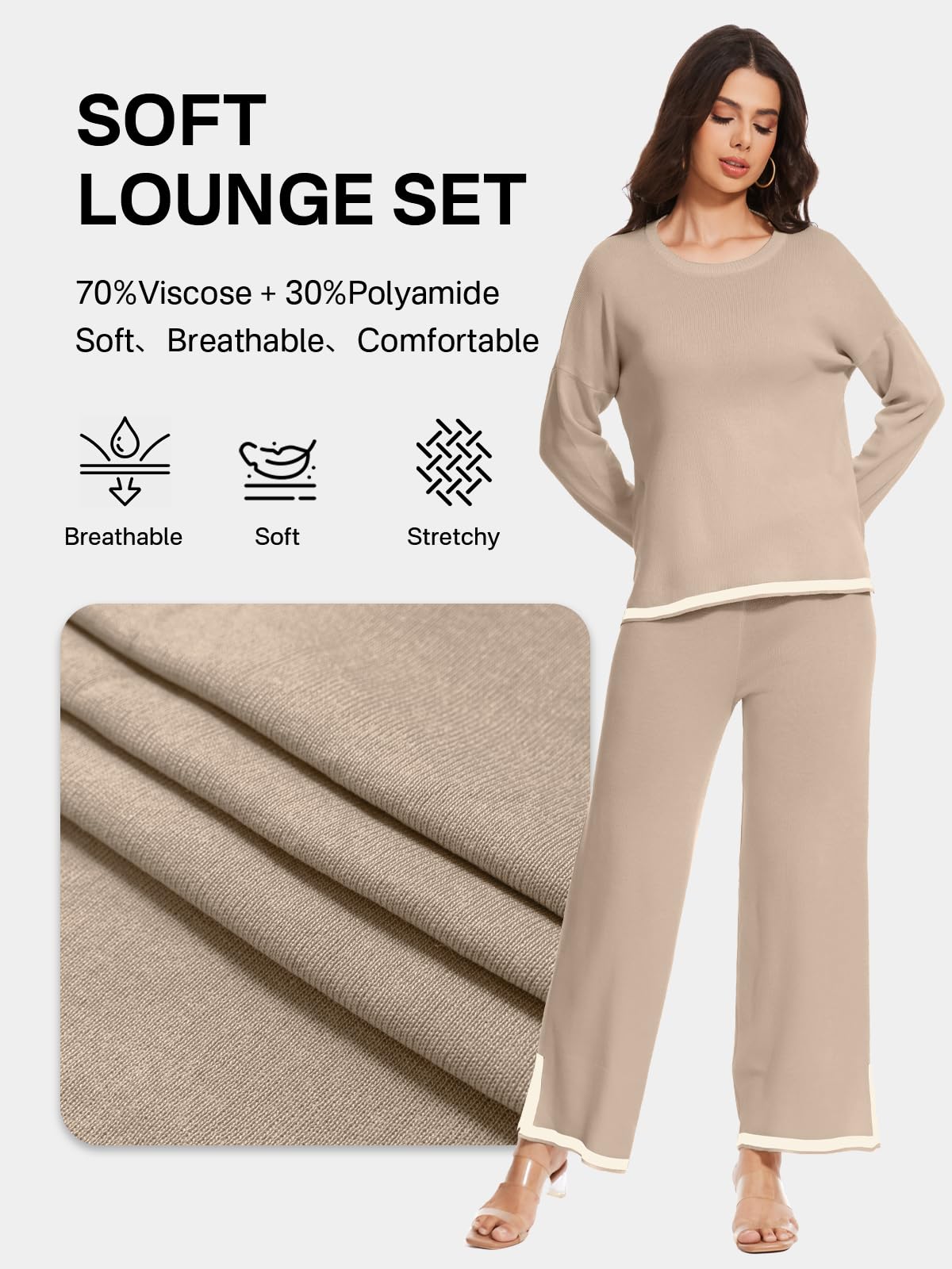 Cozy Women's Knit Lounge Sets - Petite Long Sweater Pajama & Sweatsuit 2-Piece Outfits for Casual Wear, Travel & Home Relaxation | Soft Comfort Loungewear for Chilling, Sleeping & Lounging