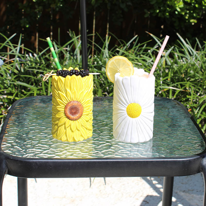 BarConic® Tiki Daisy 12oz Vintage Style Cocktail Glasses - Perfect for Tropical Drinks, Pool Parties & Hawaiian Themed Events