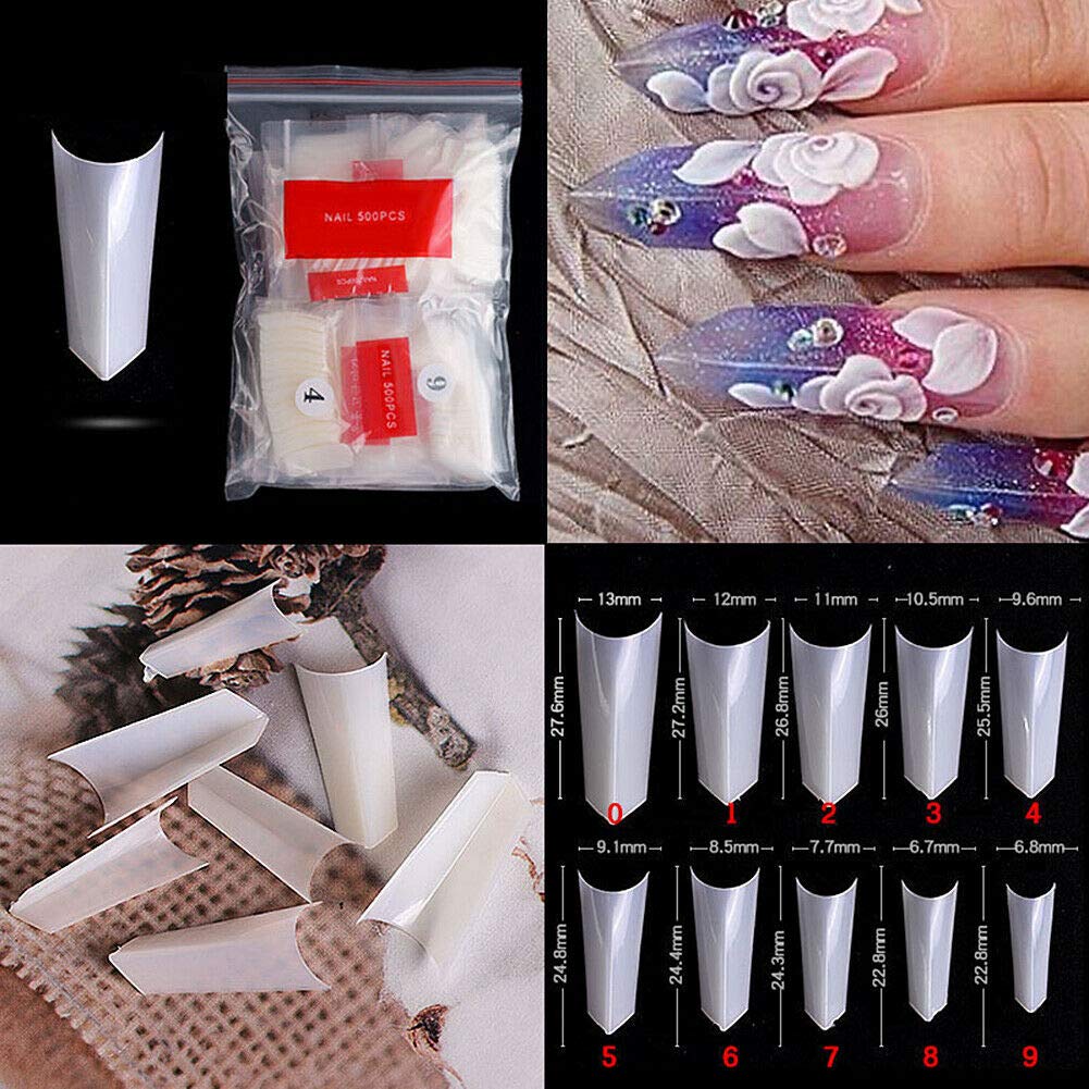 1000 Pack Acrylic Nail Tips - Magik Edge-Shaped Stiletto French False Nails (Natural Color) for Salon, Manicure, Nail Art & Special Occasions