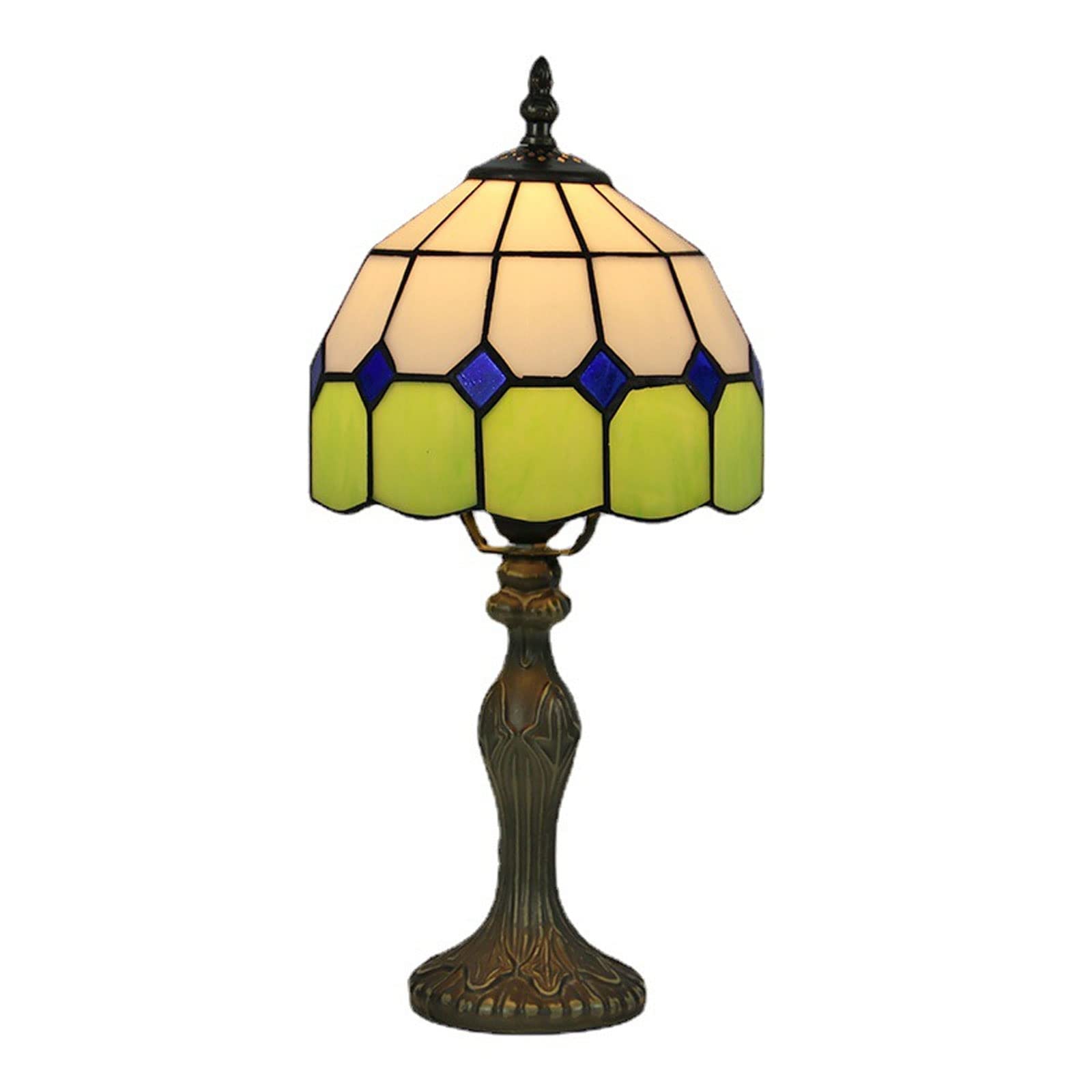 Vintage Mediterranean Style LED Table Lamp - Colorful Glass Bedside Nightstand Lamp for Bedroom, Restaurant, Bar & Cafe | Energy-Efficient Green Desk Light for Cozy Ambiance