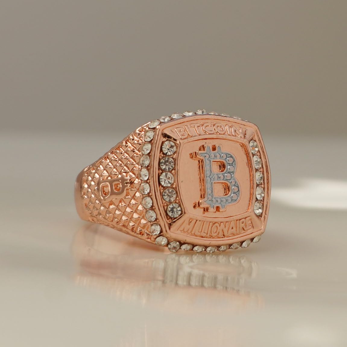 Bitcoin Ring for Men - Hip Hop Rose Gold Iced Out Money Symbol Ring, Punk Rapper Jewelry - Perfect for Crypto Enthusiasts & Hip Hop Fashion