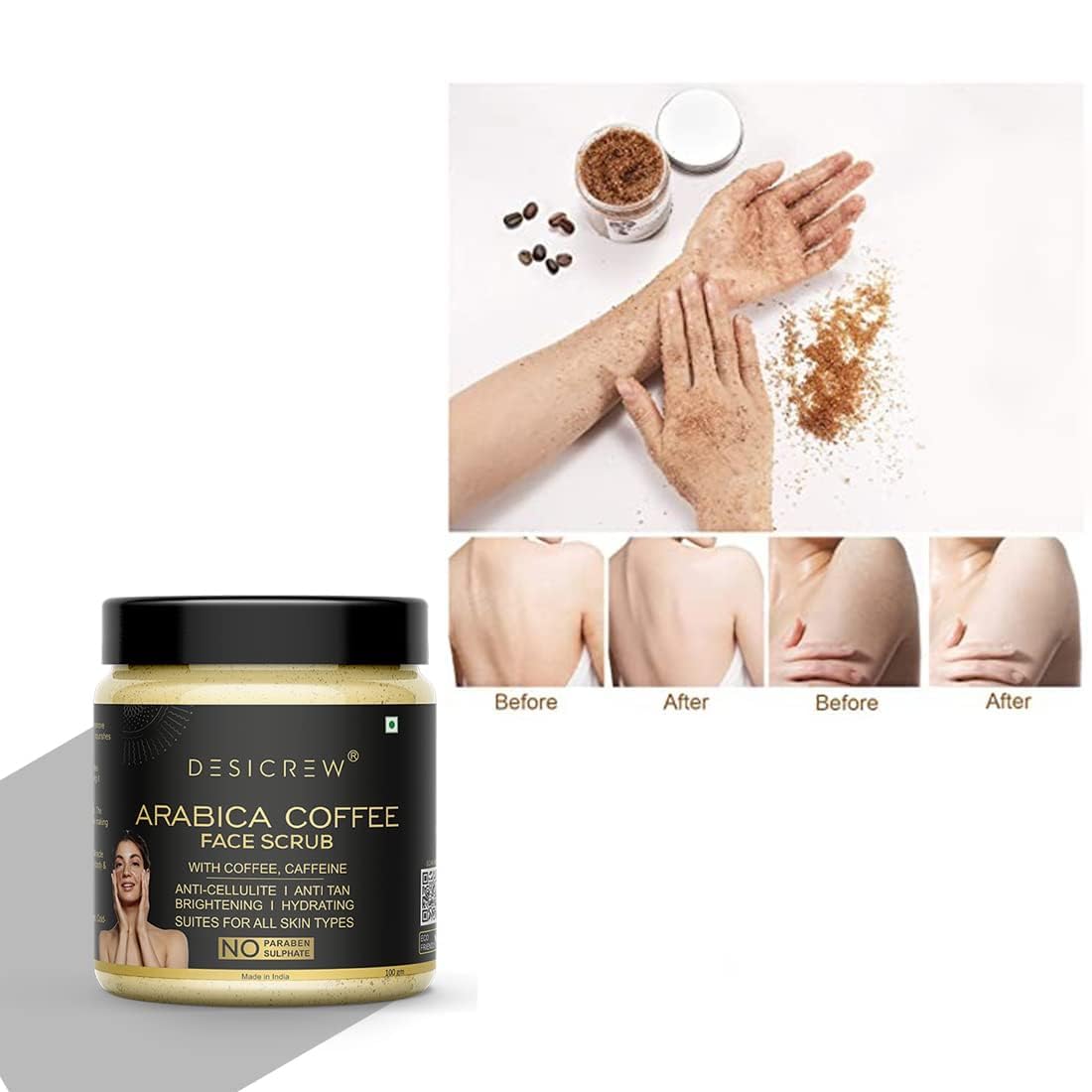 Organic Arabica Coffee Face Scrub with Caffeine & Cocoa Butter - 100g Exfoliating Facial Cleanser for Glowing Skin | Perfect for Morning Routine & Spa Day Self-Care