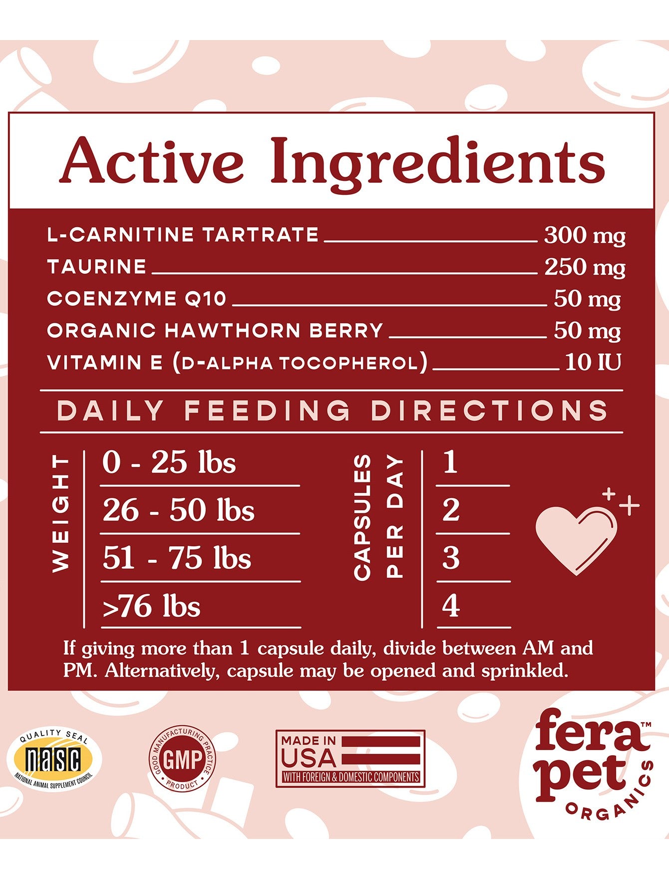 Fera Pet Organics Cardiac Support Supplement for Dogs & Cats - 60 Capsules | Heart Health Support for Pets | Vet-Recommended Formula for Senior Dogs & Cats with Heart Conditions