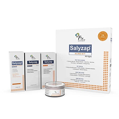 Fixderma Grah Salyzap Acne Treatment Kit for Face - Complete Skincare Regimen for Acne & Dark Spots | Includes Salyzap Face Wash, Day Gel, Night Gel & Face Pack | Best for Teen & Adult Acne Care