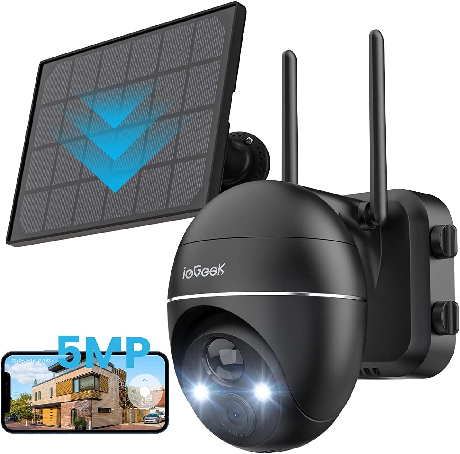 ieGeek 5MP Wireless Solar Security Camera Outdoor - 360° PTZ WiFi CCTV with 9000mAh Battery, PIR Motion Detection & Night Vision - Ideal for Home, Yard, Garage Surveillance & Property Protection