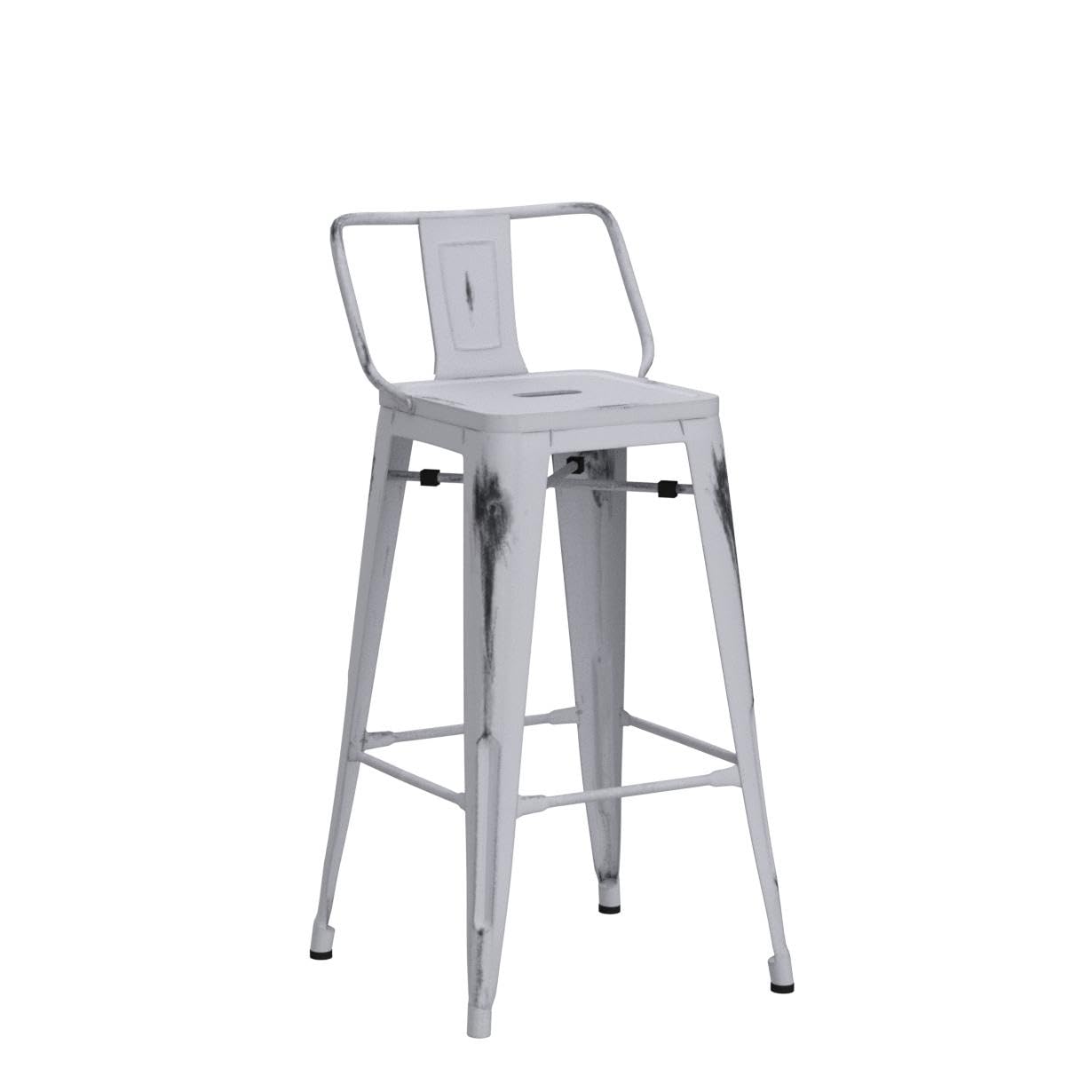30 Inch Metal Bar Stools Set of 4 - Industrial Style Bar Height Stools with Backs, Distressed White Finish - Perfect for Kitchen Island, Home Bar, Restaurant & Outdoor Patio Use