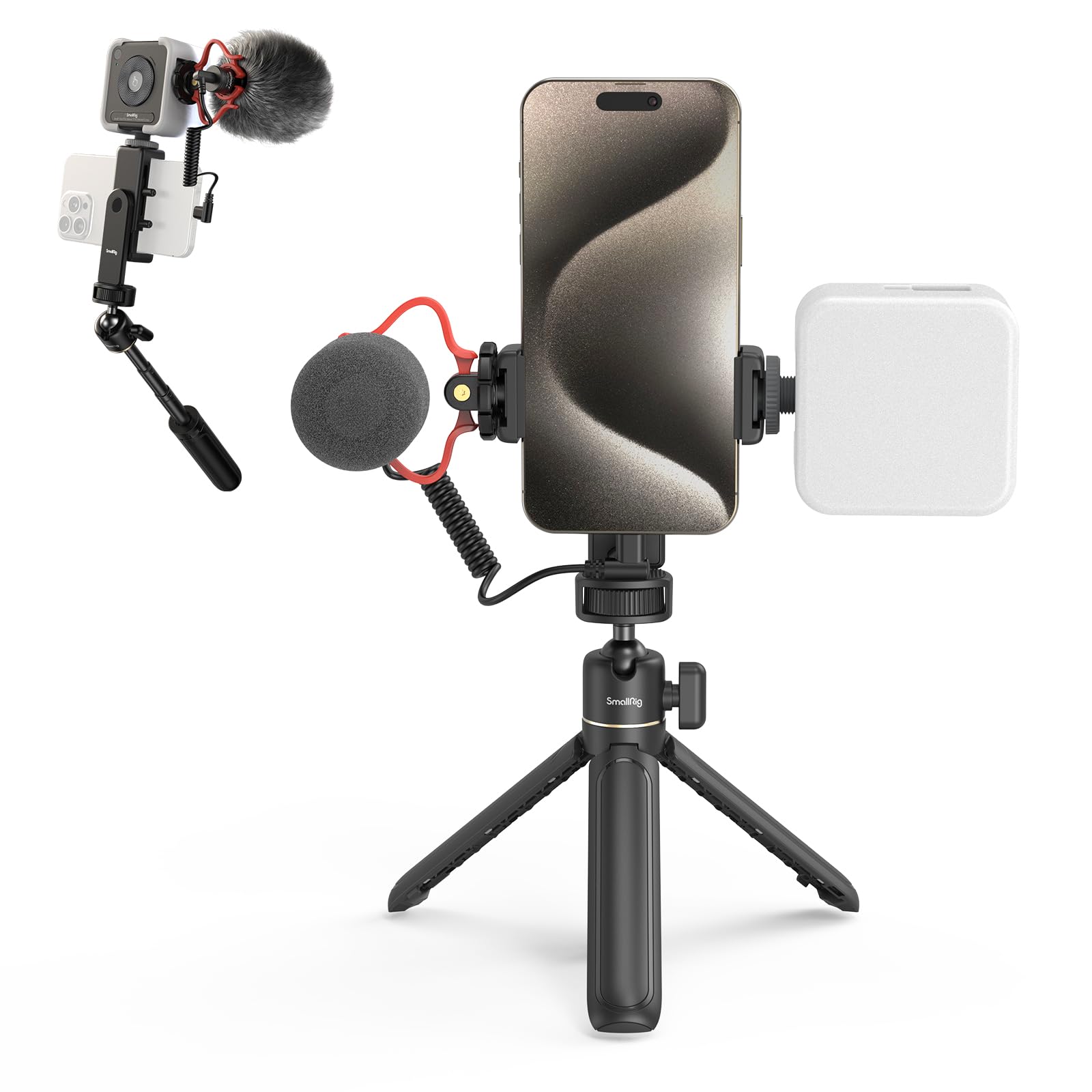 SMALLRIG VK-50 iPhone Vlogging Kit - Complete Content Creation Starter Pack for YouTube & TikTok with Tripod, Phone Mount, LED Light & Shotgun Mic - Perfect for Travel Vlogging, Live Streaming & Social Media Videos
