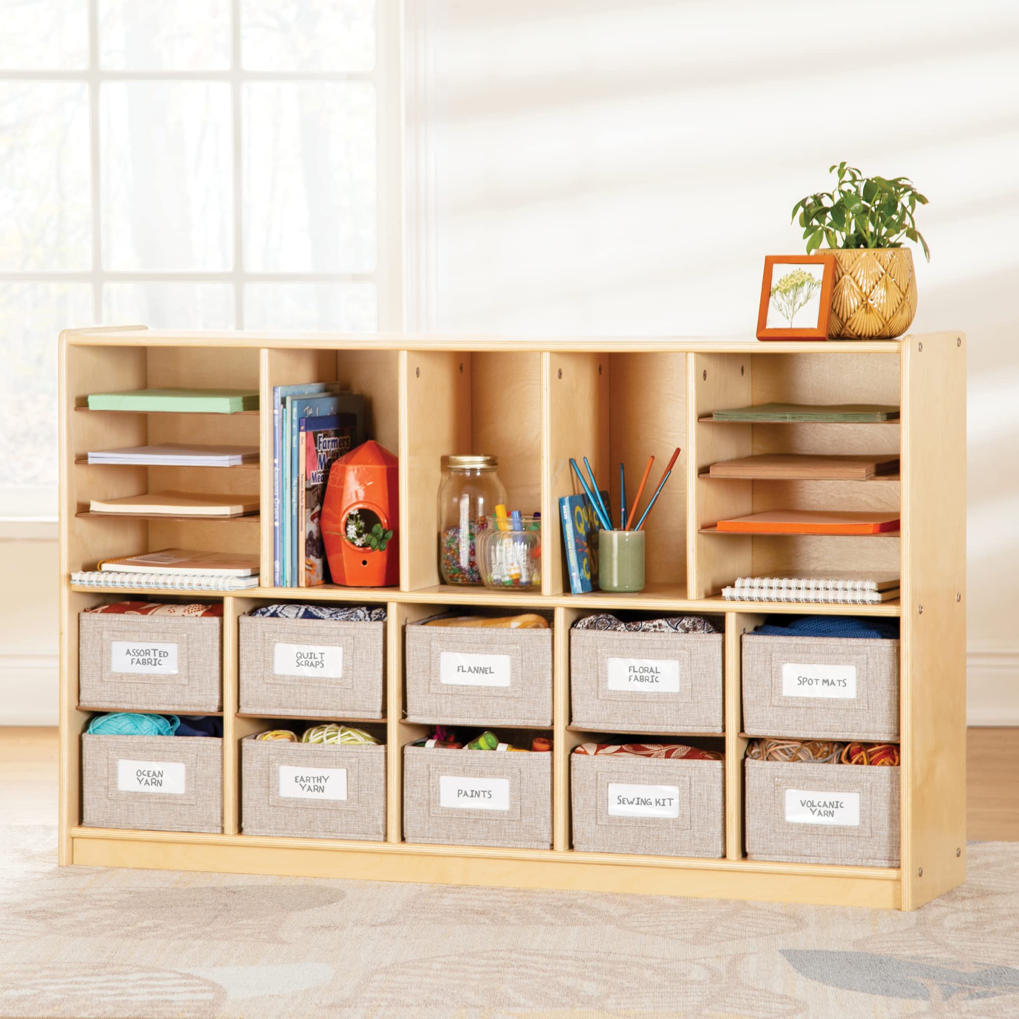 Guidecraft EdQ 10-Bin Wooden Storage Unit & Shelves - Natural Multi-Functional Cube Organizer, Bookcase & Toy Shelf for Classroom, Playroom & Home Organization | Perfect for Teachers, Kids' Toys & Book Storage