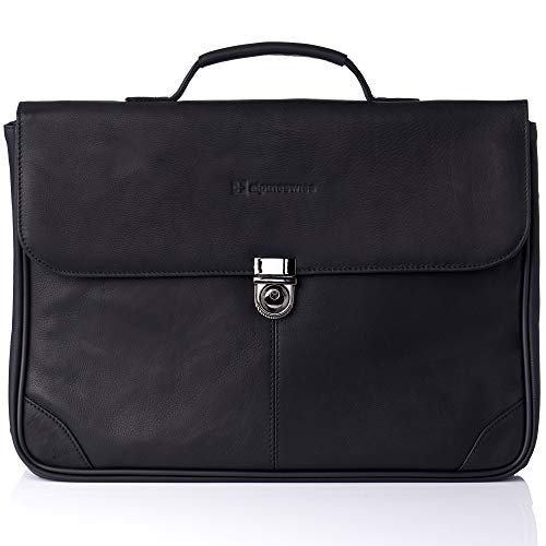 Alpine Swiss Genuine Leather Business Briefcase - Professional Portfolio Organizer with Secure Flap Lock - Perfect for Office, Business Travel & Corporate Meetings