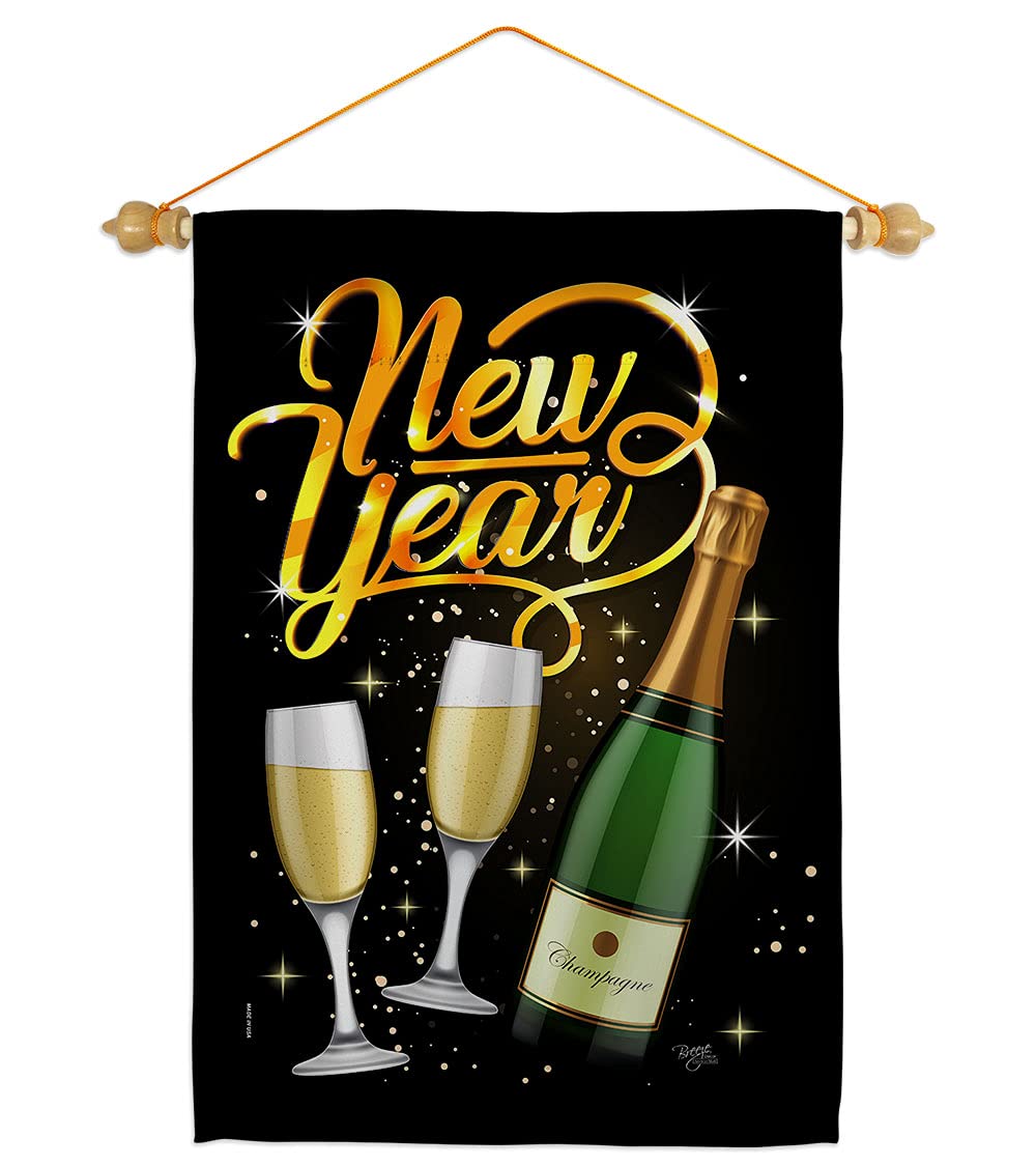 Cheers to Happy New Year Double-Sided Garden Flag Set with Wood Dowel - 13x18.5 Inch USA Made Yard Banner for Countdown Party, Champagne Celebration & Fireworks Display - Perfect for Outdoor Decor, Housewarming Gift & Seasonal Front Porch Decoration
