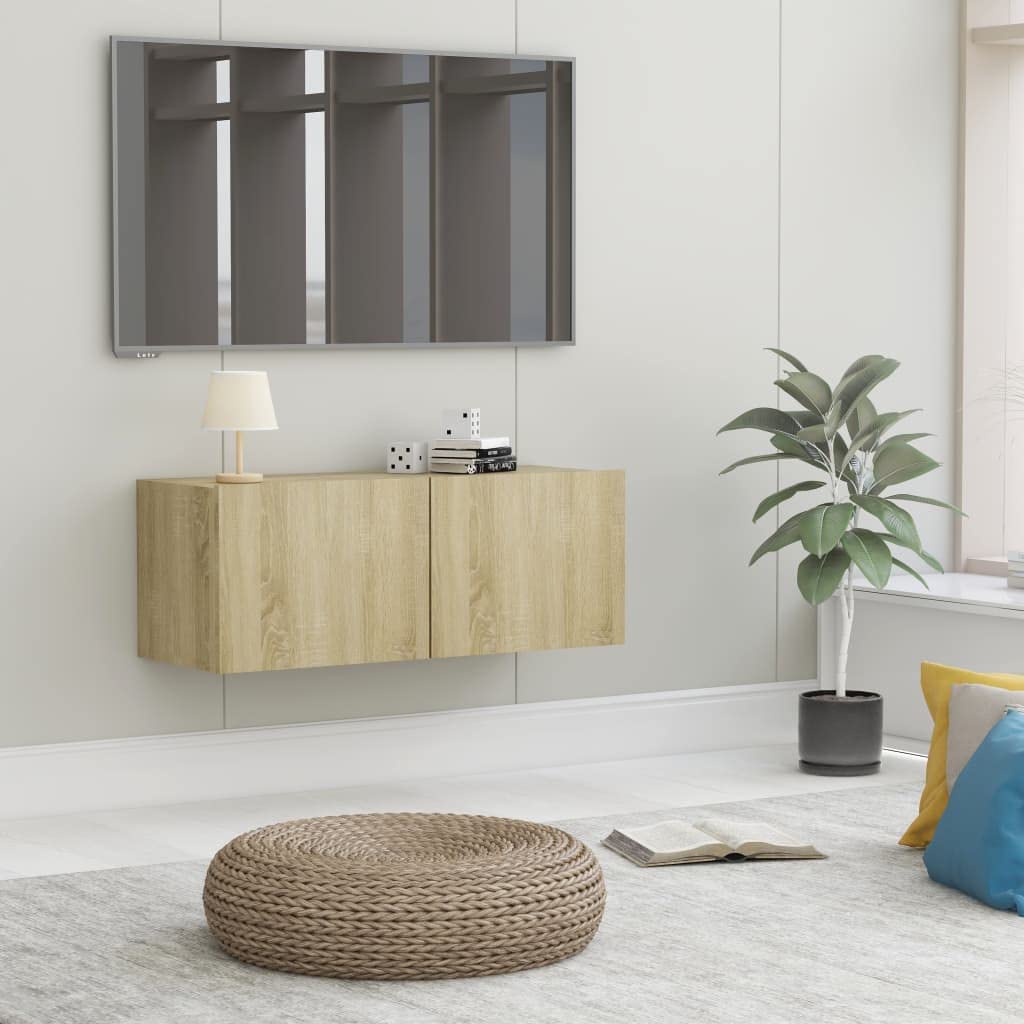 Modern TV Stand with 2 Drop Down Doors - 31.5
