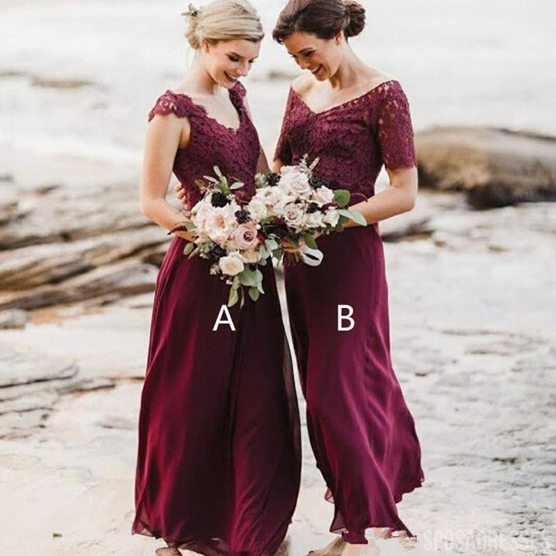 Elegant Mismatched Dark Red Chiffon Long Bridesmaid Dresses - WG793 | Perfect for Weddings, Proms & Formal Events
