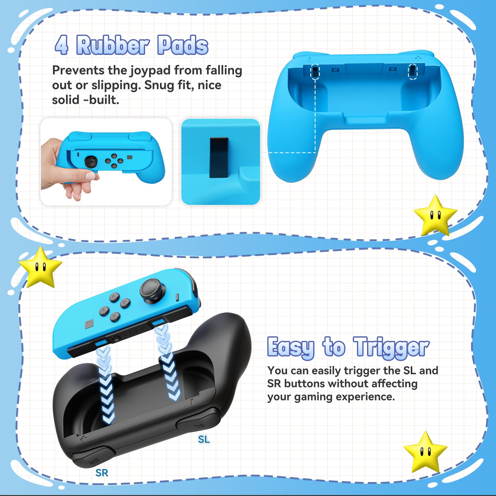 FASTSNAIL 4 Pack Joy Con Grip Kit for Nintendo Switch & OLED Model - Wear-Resistant Controller Grips with 12 Thumb Grips - Perfect for Gaming, Travel & Long Play Sessions