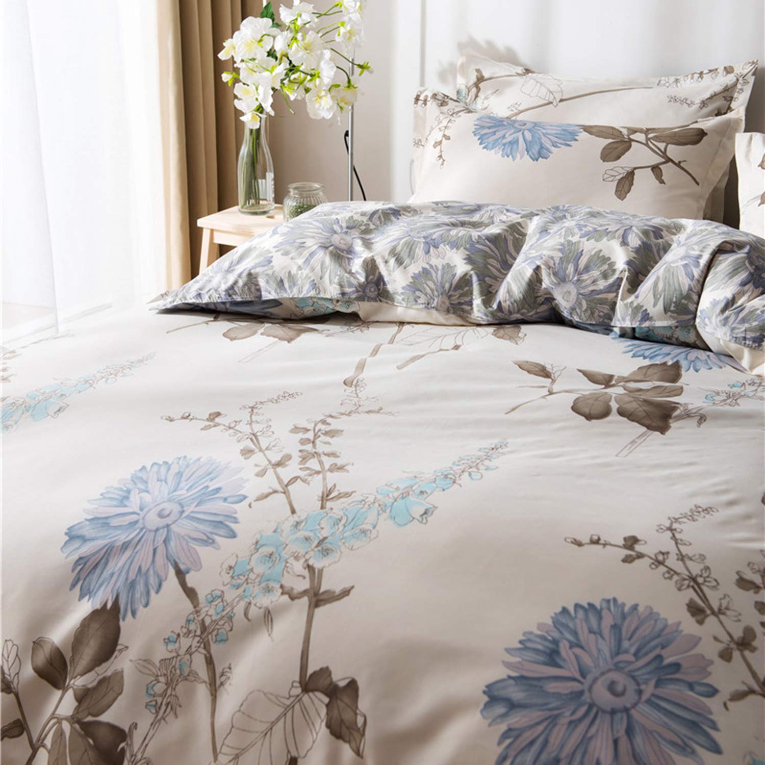 Luxury Cream Floral Duvet Cover Set Queen Size - Soft Reversible Bedding for Cozy Sleep