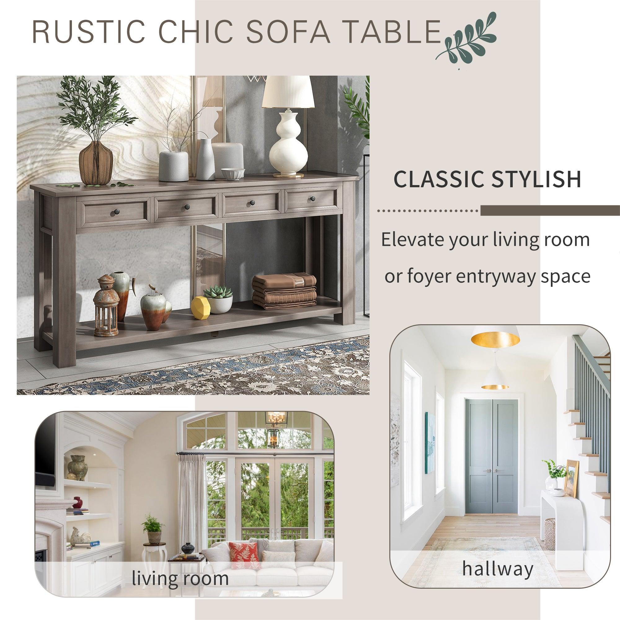 Gray Wash Console Table with Storage Drawers & Bottom Shelf - Entryway Sofa Table, Hallway Organizer for Keys, Mail & Decor | Perfect for Small Spaces & Apartment Living