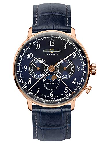 Graf Zeppelin Hindenburg 7038-3 Swiss Quartz Moonphase Calendar Dress Watch for Men - Luxury Business & Formal Occasions