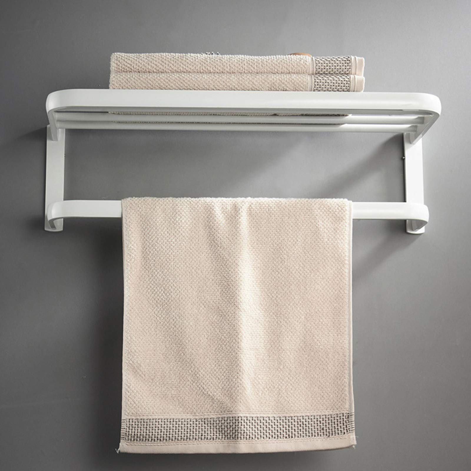 Modern Brass Towel Rack - Wall Mounted Bathroom Shelf with Towel Bar, White Baked Paint Finish for Hotel & Home Decor | Perfect for Showers, Spas and Luxury Bathrooms