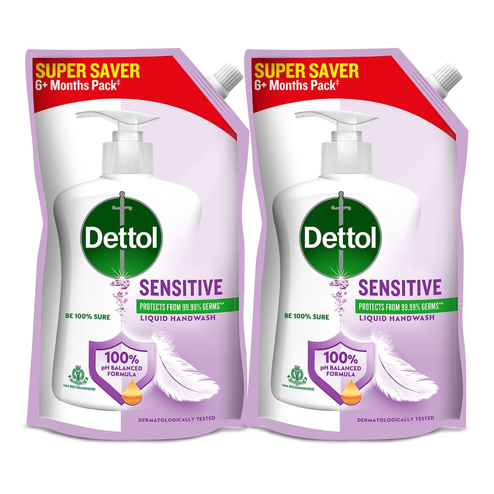 Dettol Sensitive Liquid Hand Wash Refill - 675ml (Pack of 2) | Gentle Antibacterial Hand Soap for Sensitive Skin | Ideal for Home, Kitchen & Bathroom Use