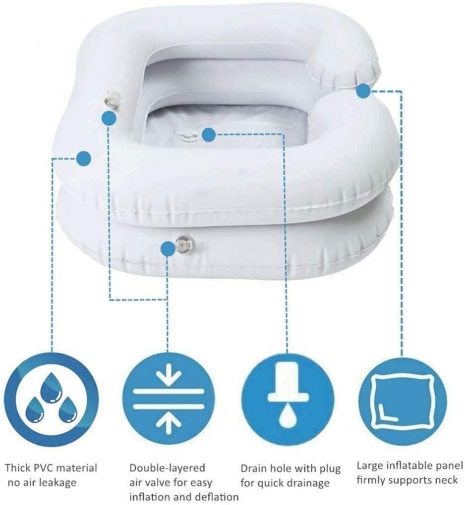 Portable Inflatable Hair Washing Basin for Bedridden Patients - Lightweight Shampoo Bowl for Elderly & Disabled Care - Home Healthcare & Hospital Use (A-White)