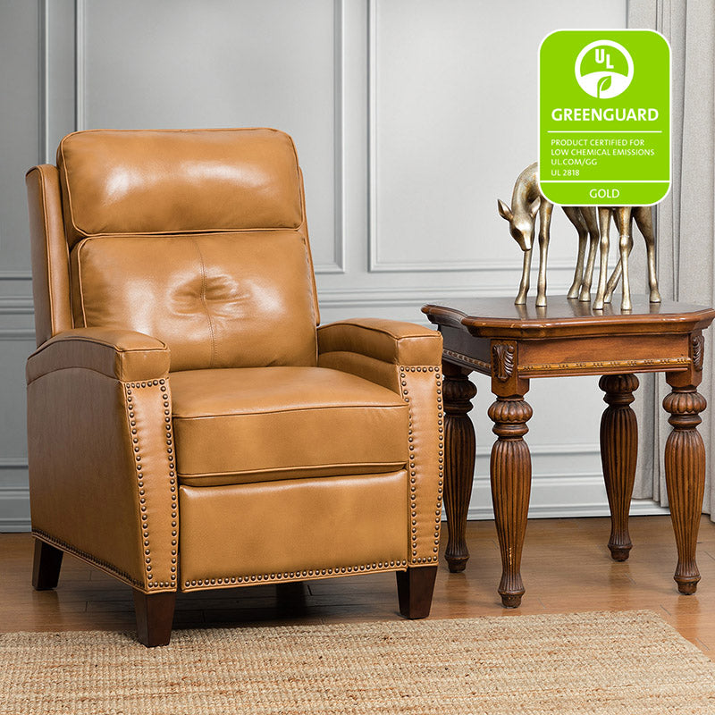 Demetria Genuine Leather Recliner Chair - Premium Brown Top Grain Leather Power Lift Recliner for Living Room, Home Theater & Office - Ergonomic Comfort with USB Charging & Cup Holders