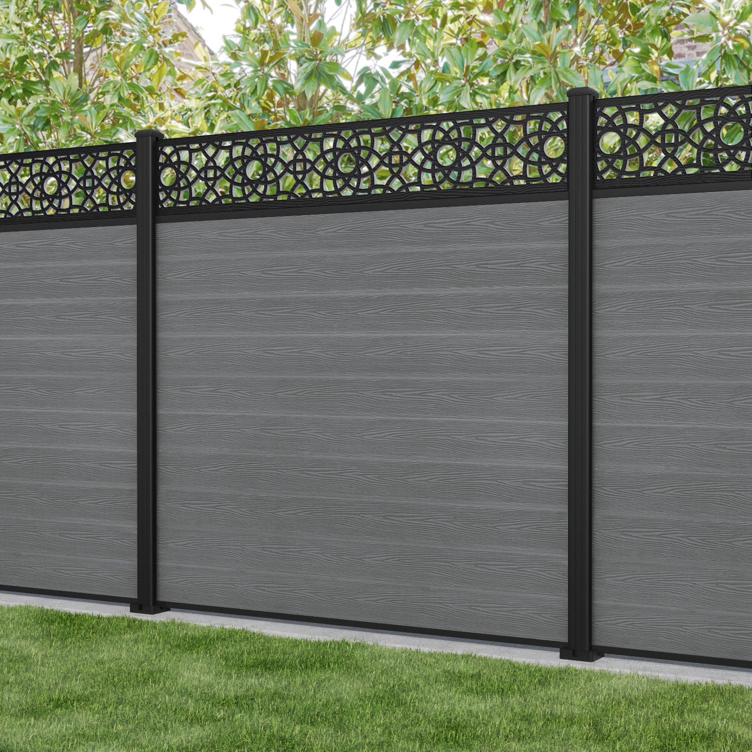 Classic Amber Fence Panel - Mid Grey Aluminum Privacy Fence with Sturdy Posts | Perfect for Backyard, Garden, and Patio Security