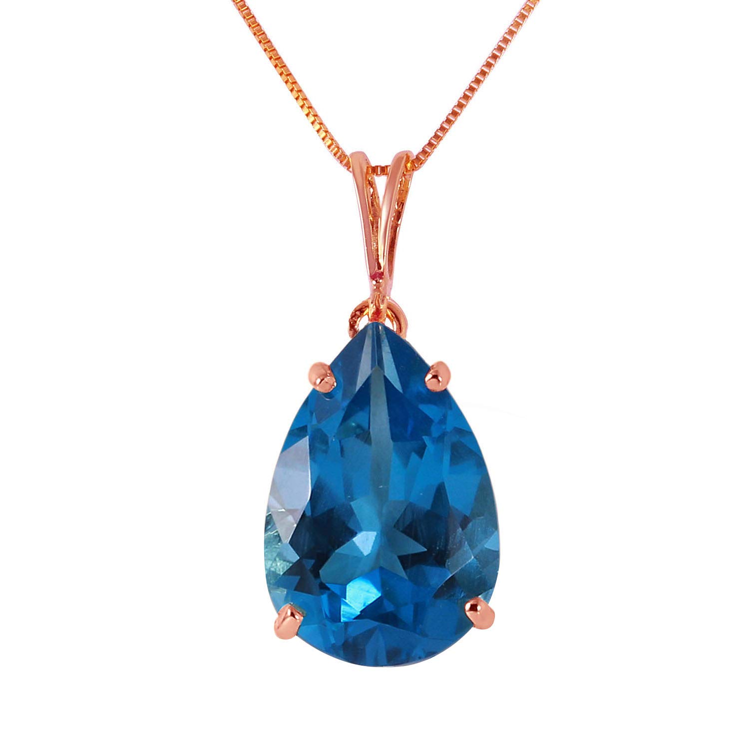 14K Solid Rose Gold Necklace with Natural Blue Topaz - Elegant Galaxy Gold GG Jewelry for Women | Perfect for Weddings, Anniversaries & Special Occasions