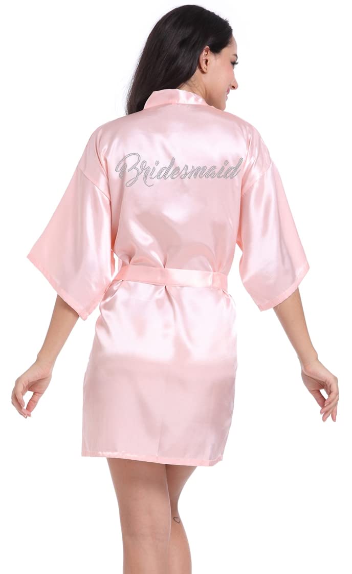 Bride Satin Robe with Rhinestones - Wedding Party Sleepwear for Women