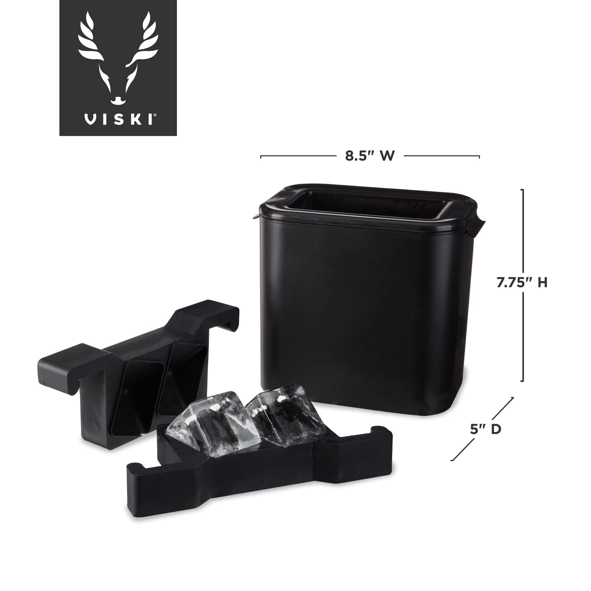 Premium Viski Clear Ice Maker - Set of 1 Black Square Ice Cube Tray for Craft Cocktails | Perfect for Whiskey, Bourbon & Home Bar Entertaining