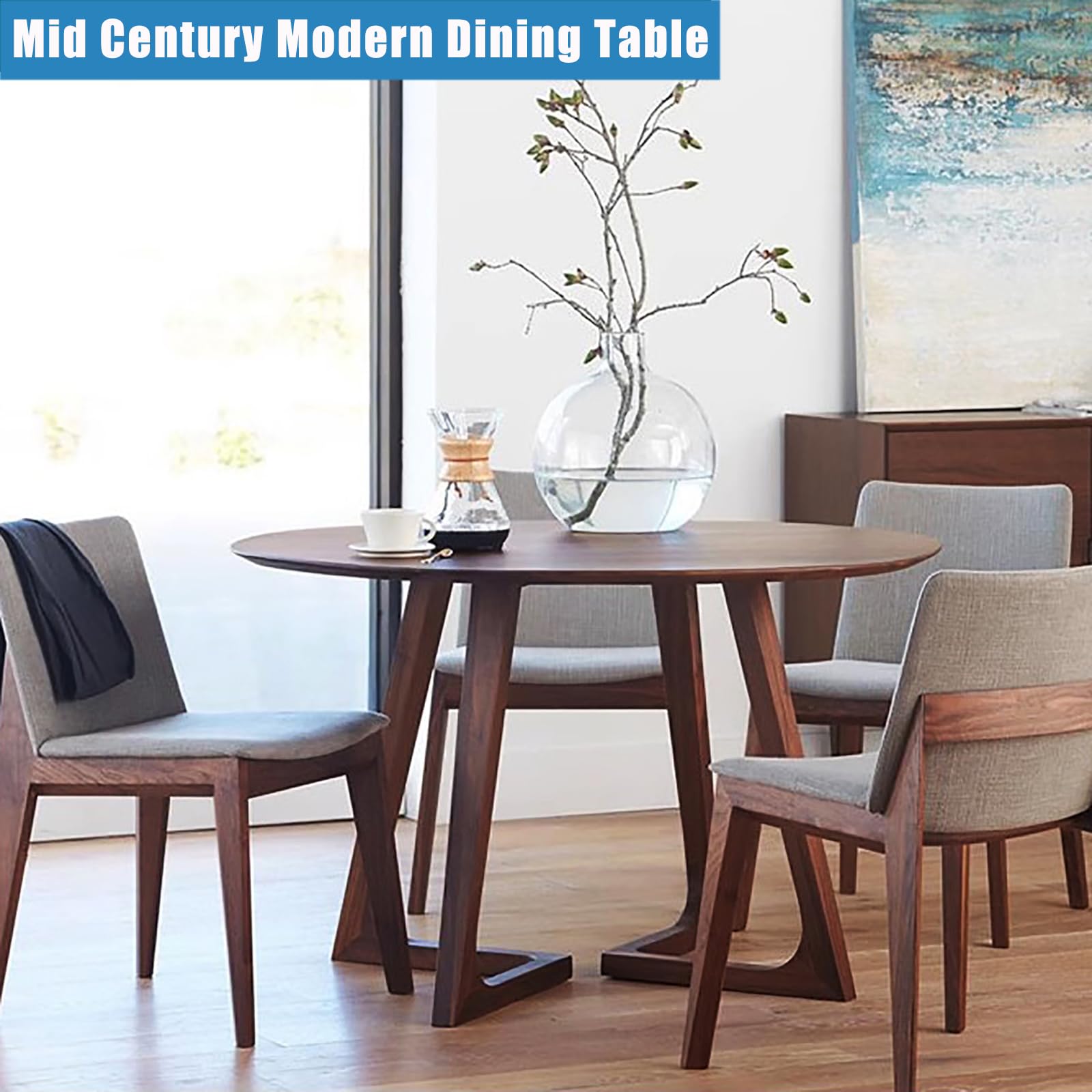 Mid Century Modern Round Dining Table - Solid Wood Farmhouse Pedestal Table for Kitchen & Dining Room - 24 Inch Small Coffee Table for 2-4 People - Perfect for Small Spaces, Breakfast Nooks & Cozy Gatherings (24