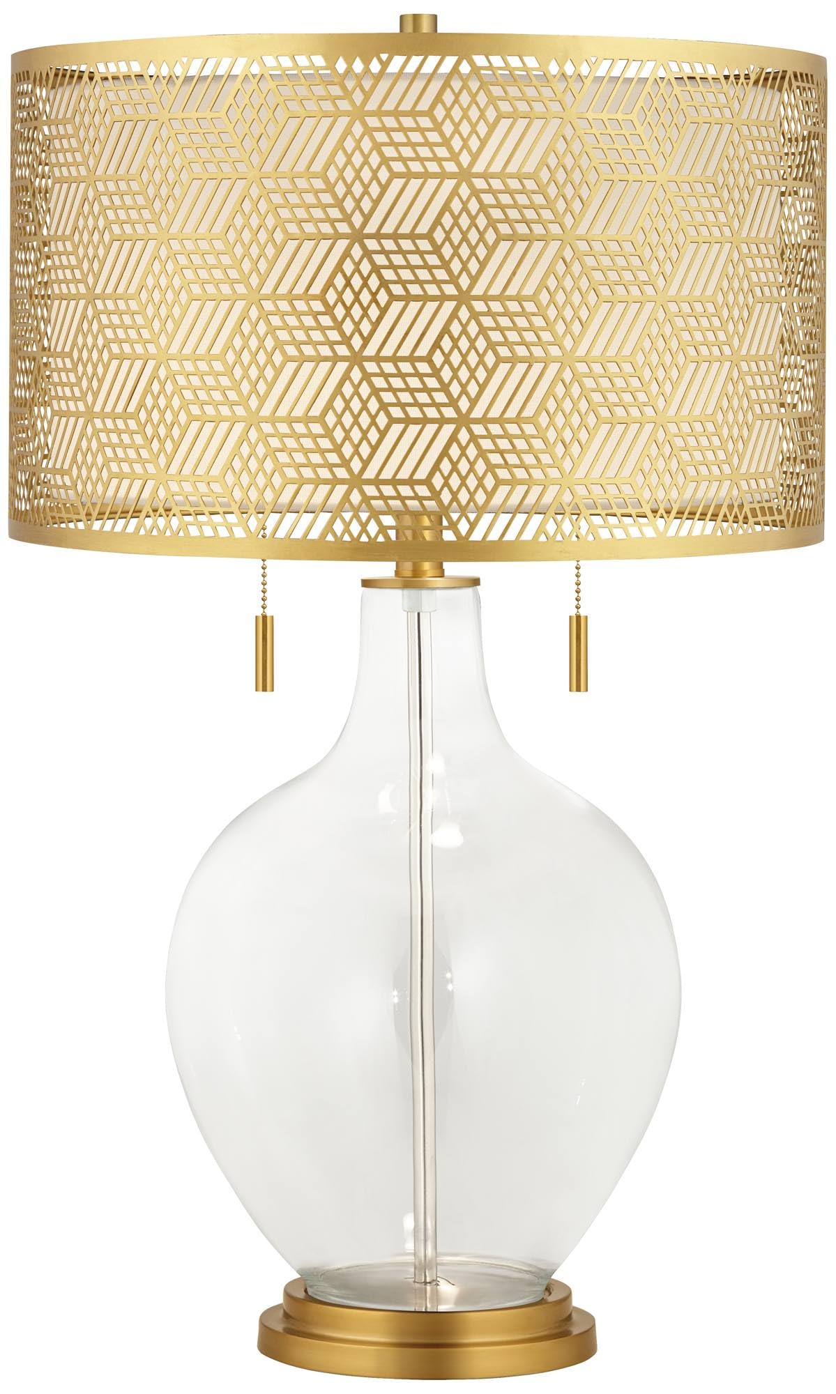 Toby Brass Metal Table Lamp with Clear Glass Shade - 28 Inch Fillable Base for Living Room, Bedroom & Office Decor