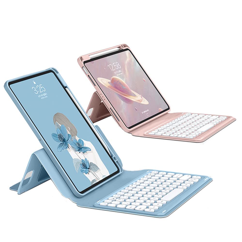 Magnetic Keyboard Case for iPad Air 11 inch M2 & iPad Pro 11 (4th/3rd/2nd Gen) - Round Key Design, Clear Pink Cover - Perfect for Work, Study & Travel