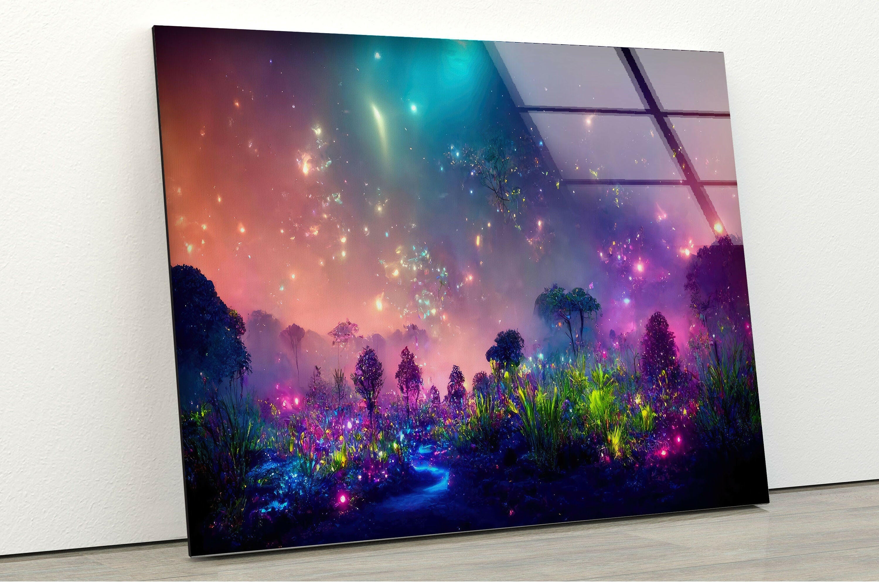 Glowing Bioluminescent Plants Wall Art - Unique LED Glass Decor for Home & Office - Perfect for Bedroom, Living Room, and Indoor Garden Decor