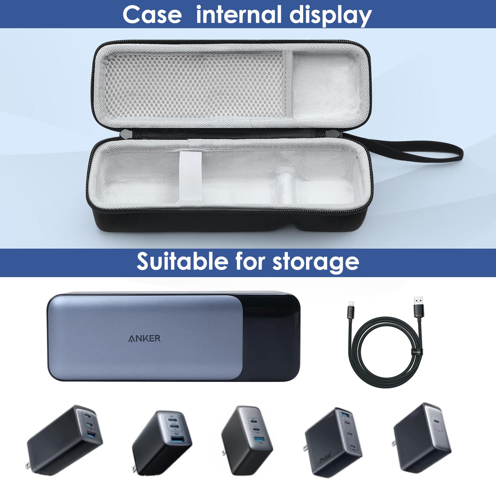 Durable Nylon Travel Case for Anker PowerCore 27650mAh/24000mAh Portable Charger - Protective Storage for External Battery & Wall Charger - Perfect for Camping, Travel & Daily Commute