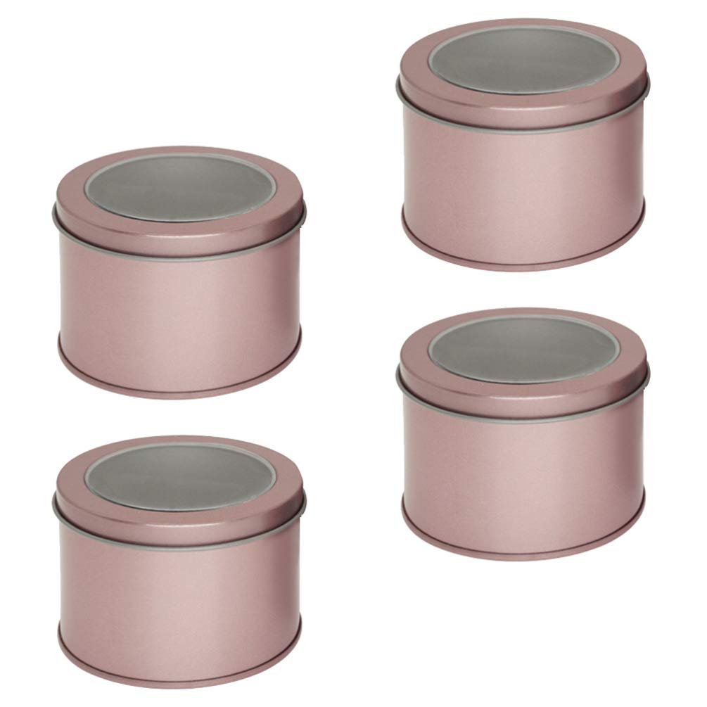 4-Piece Rose Gold Tea Storage Canisters with Airtight Lids - Tinplate Tea Tins for Coffee Beans, Sugar, Candy, Loose Leaf Tea & Chocolate - Portable Organizer Box for Jewelry (9x9x6cm) - Perfect for Kitchen Pantry, Office Desk & Gift Giving