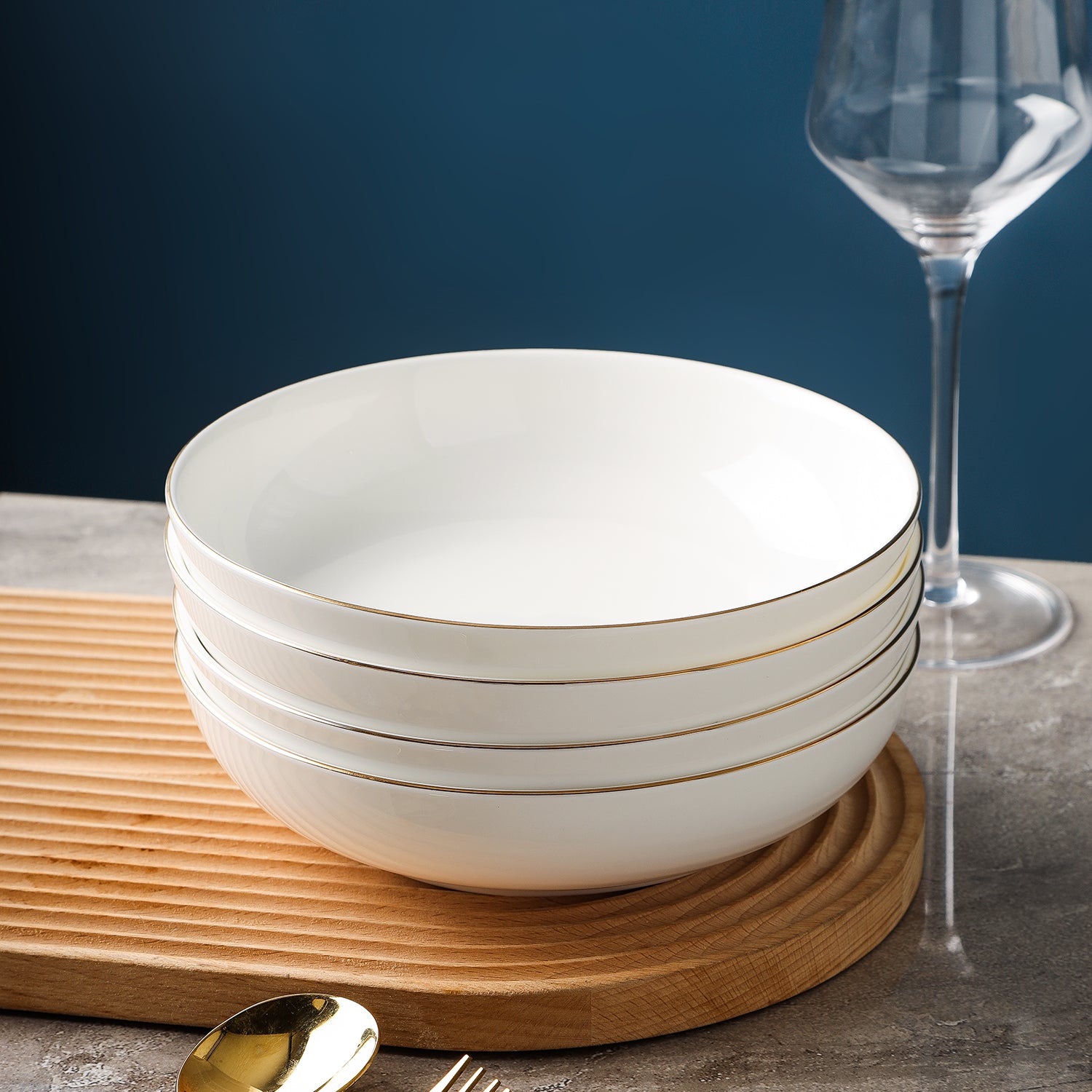 Premium Gabrielle Bone China Dinnerware Set - Elegant White & Gold Porcelain Tableware for Formal Dining & Special Occasions